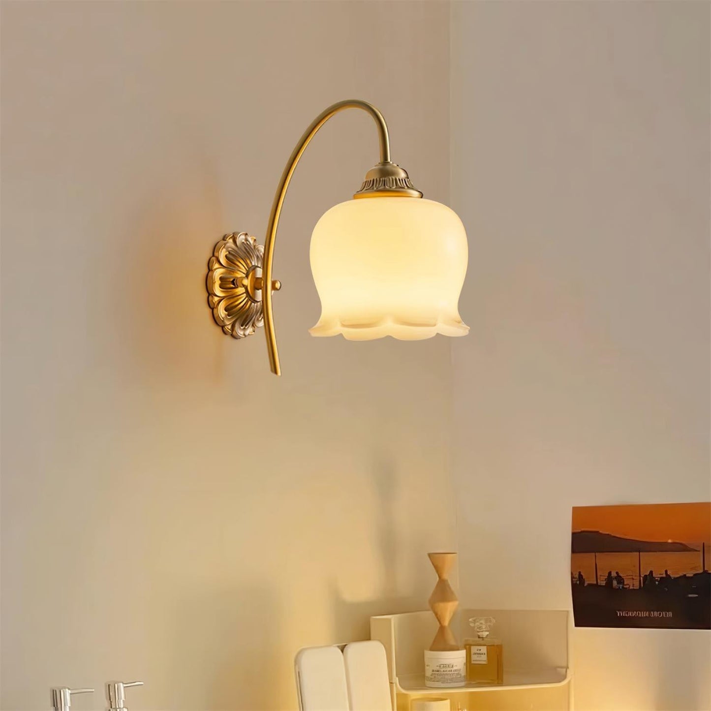 Valley Flower Wall Lamp with Beige Shade and Gold Finish