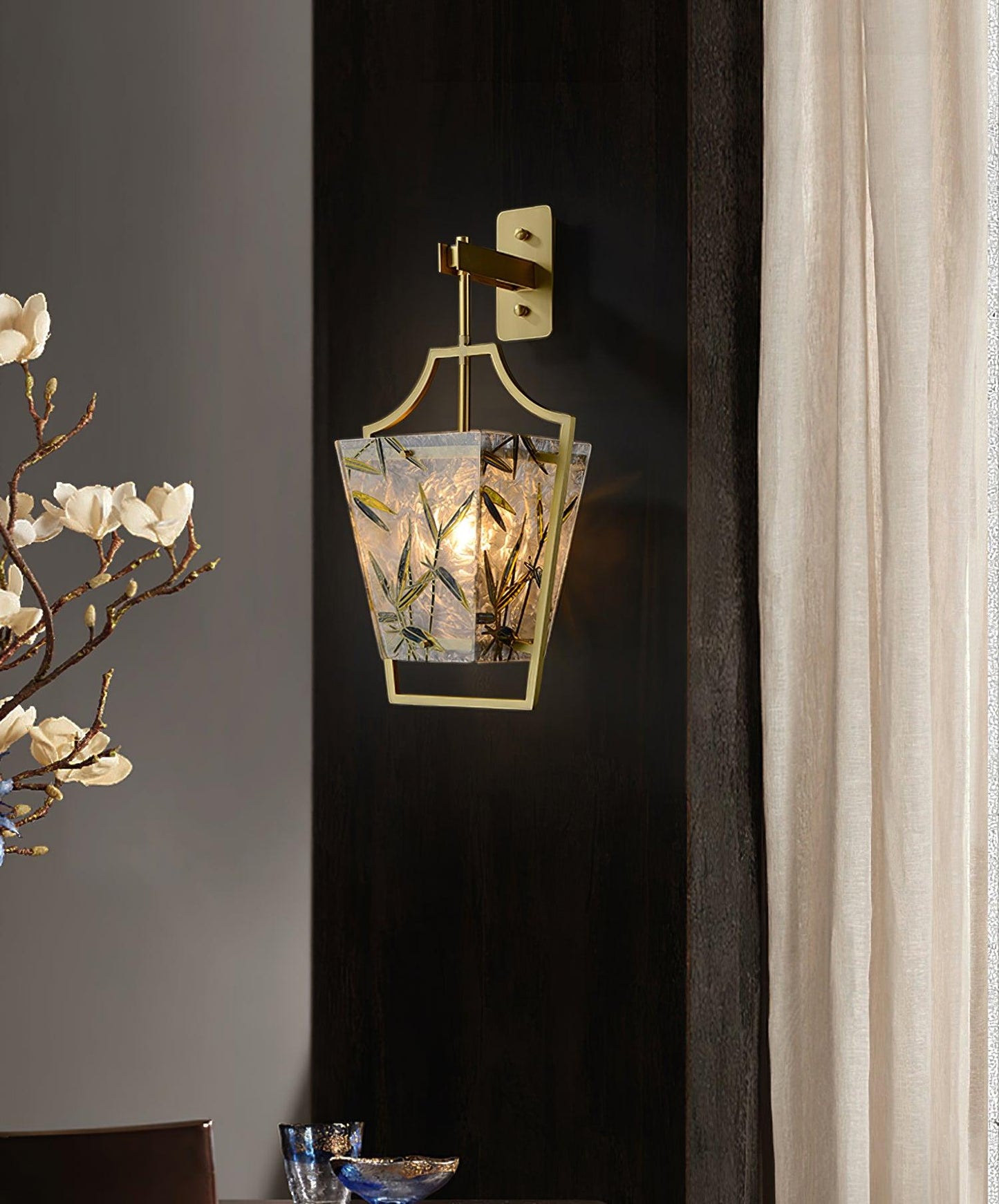 Vapor Single Sconce LED Downlight Enameled Glass Brass Finish