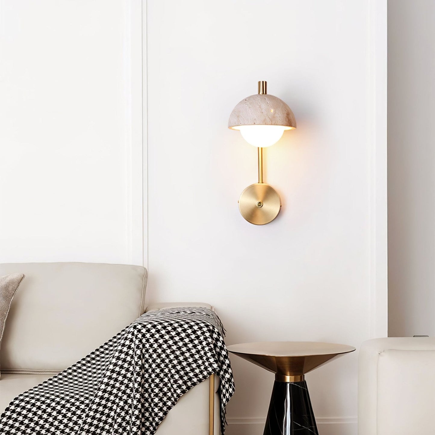 Vellum Travertine Wall Lamp with Opal Glass Globe LED