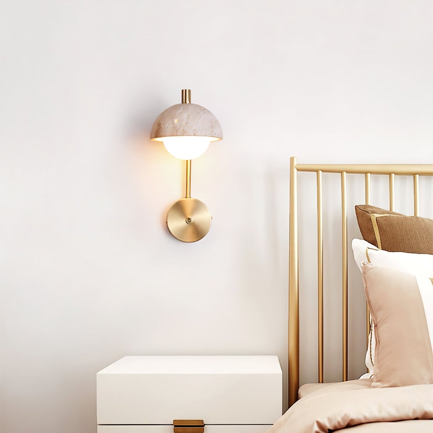 Vellum Travertine Wall Lamp with Opal Glass Globe LED