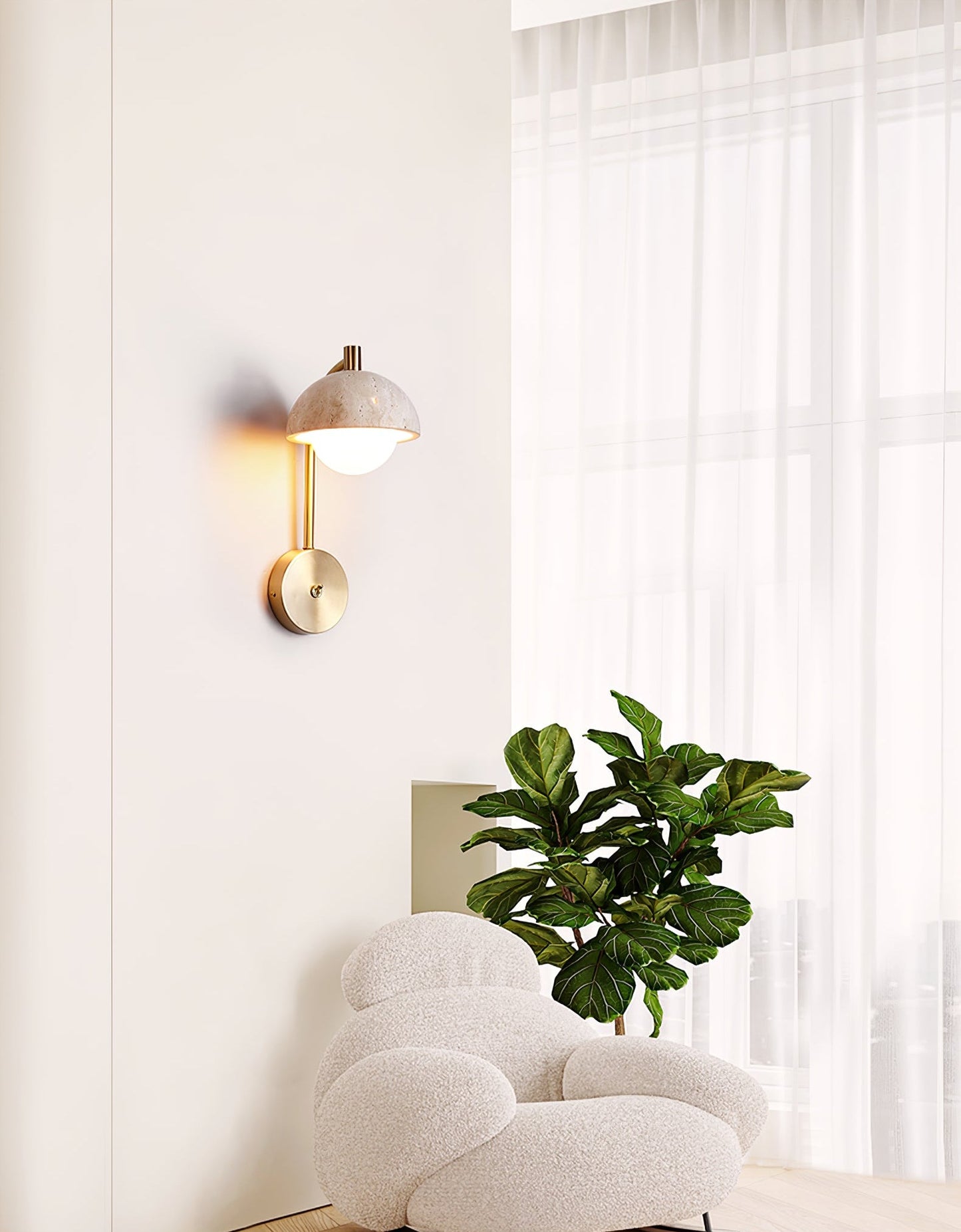 Vellum Travertine Wall Lamp with Opal Glass Globe LED