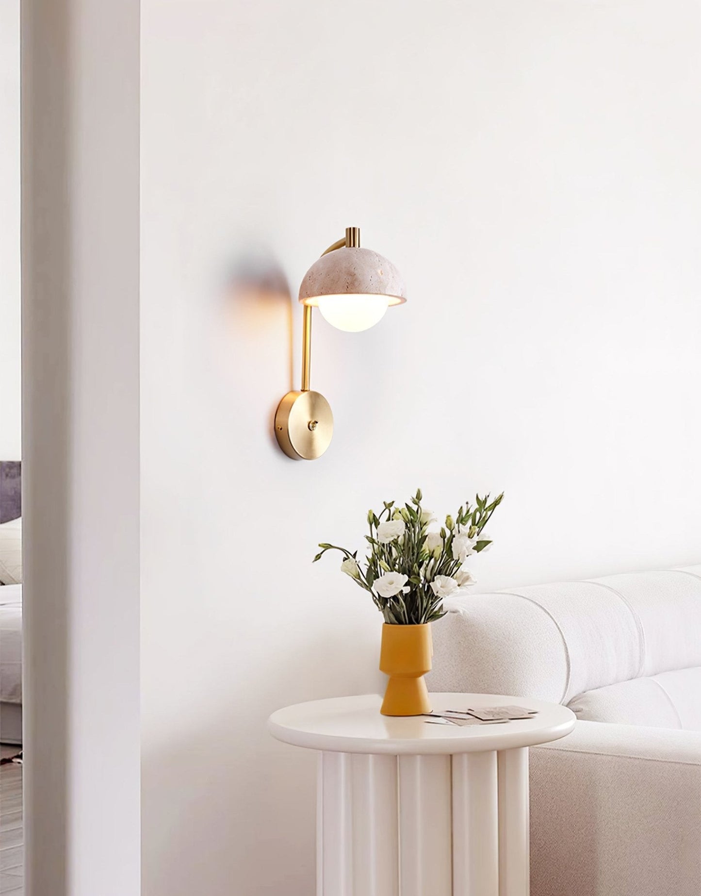 Vellum Travertine Wall Lamp with Opal Glass Globe LED