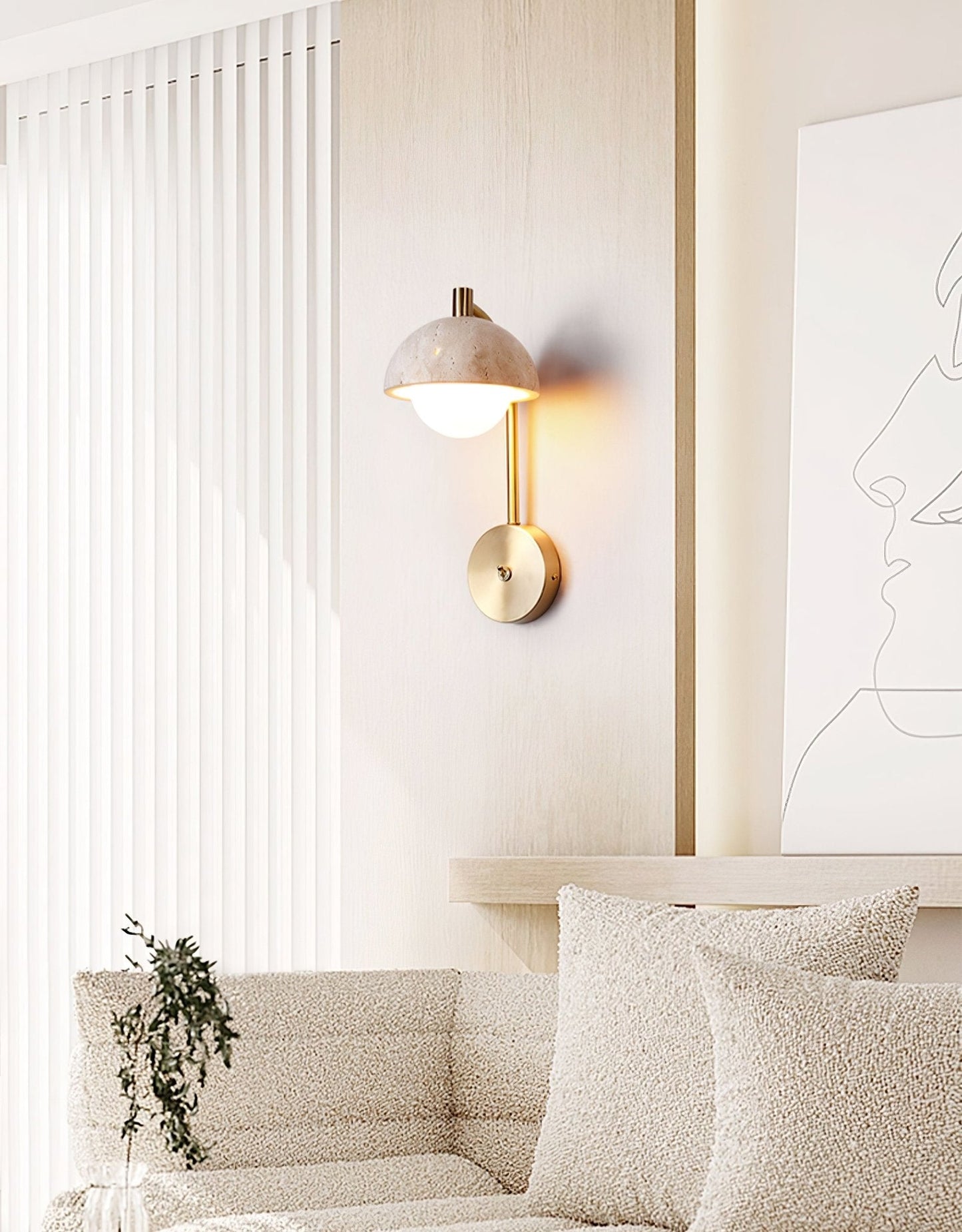 Vellum Travertine Wall Lamp with Opal Glass Globe LED