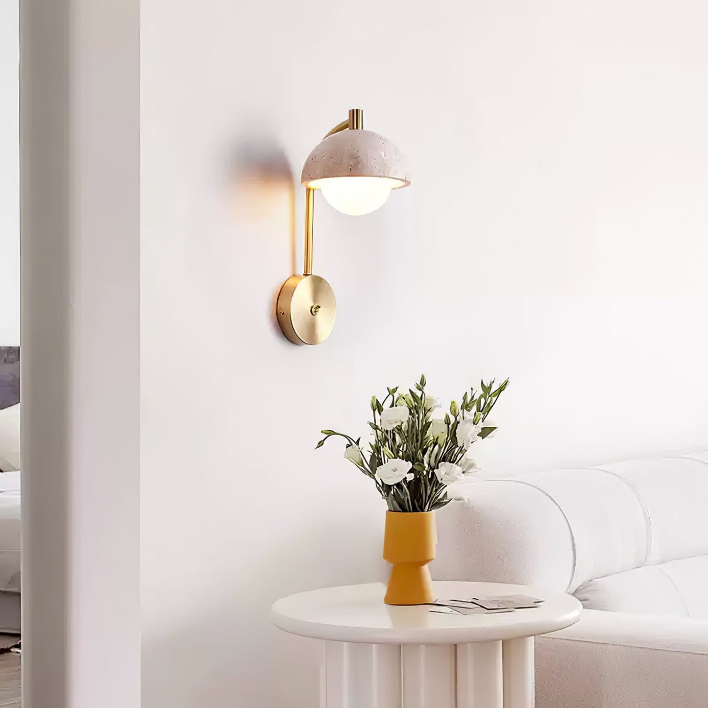 Vellum Travertine Wall Lamp with Opal Glass Globe LED