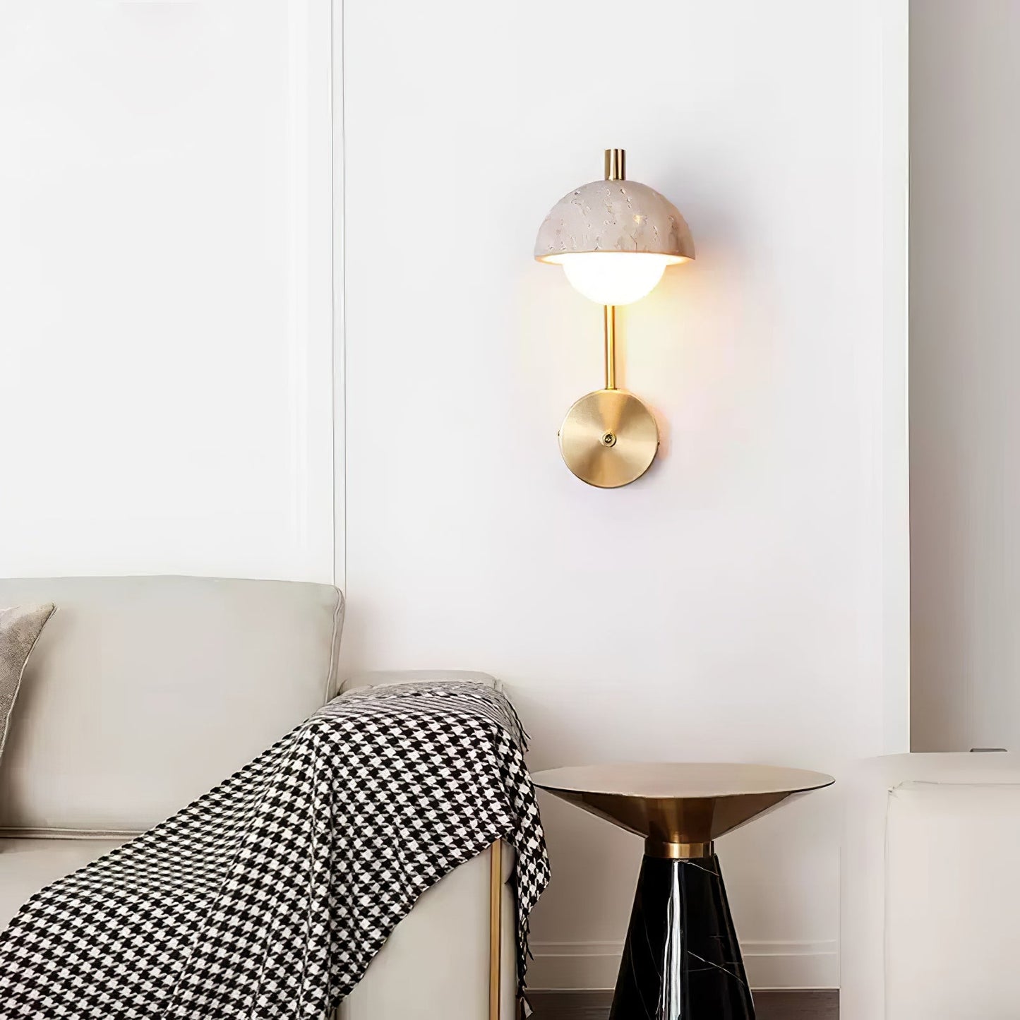 Vellum Travertine Wall Lamp with Opal Glass Globe LED