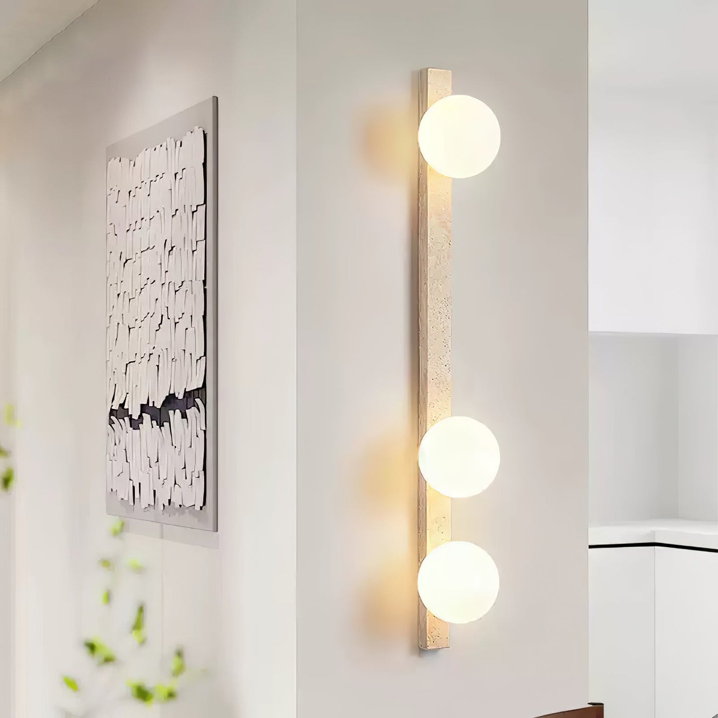 Vertical Travertine Wall Sconce with LED Lighting, Modern Design