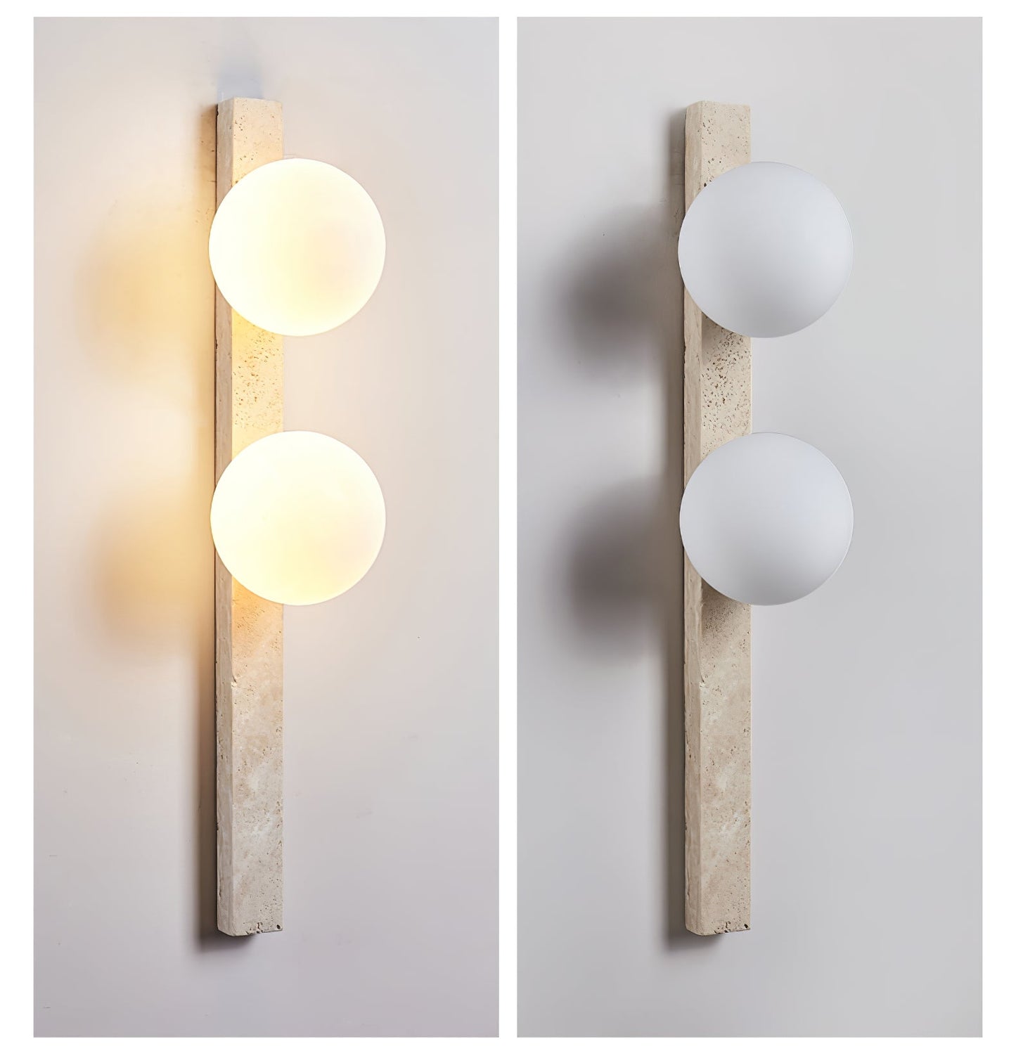 Vertical Travertine Wall Sconce with LED Lighting, Modern Design