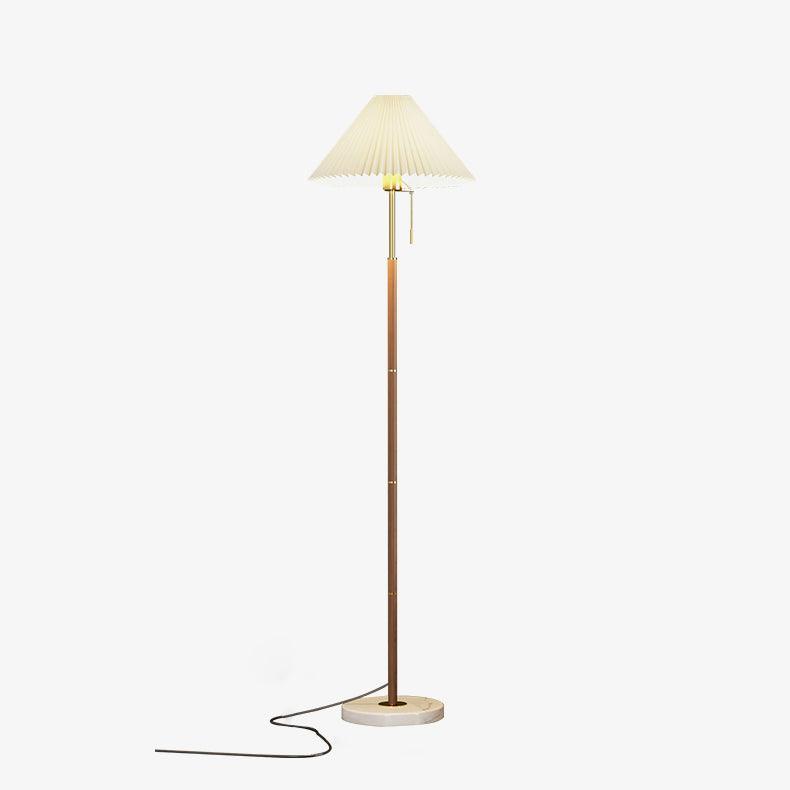Vintage Pleated Floor Lamp with Marble Base and LED Light