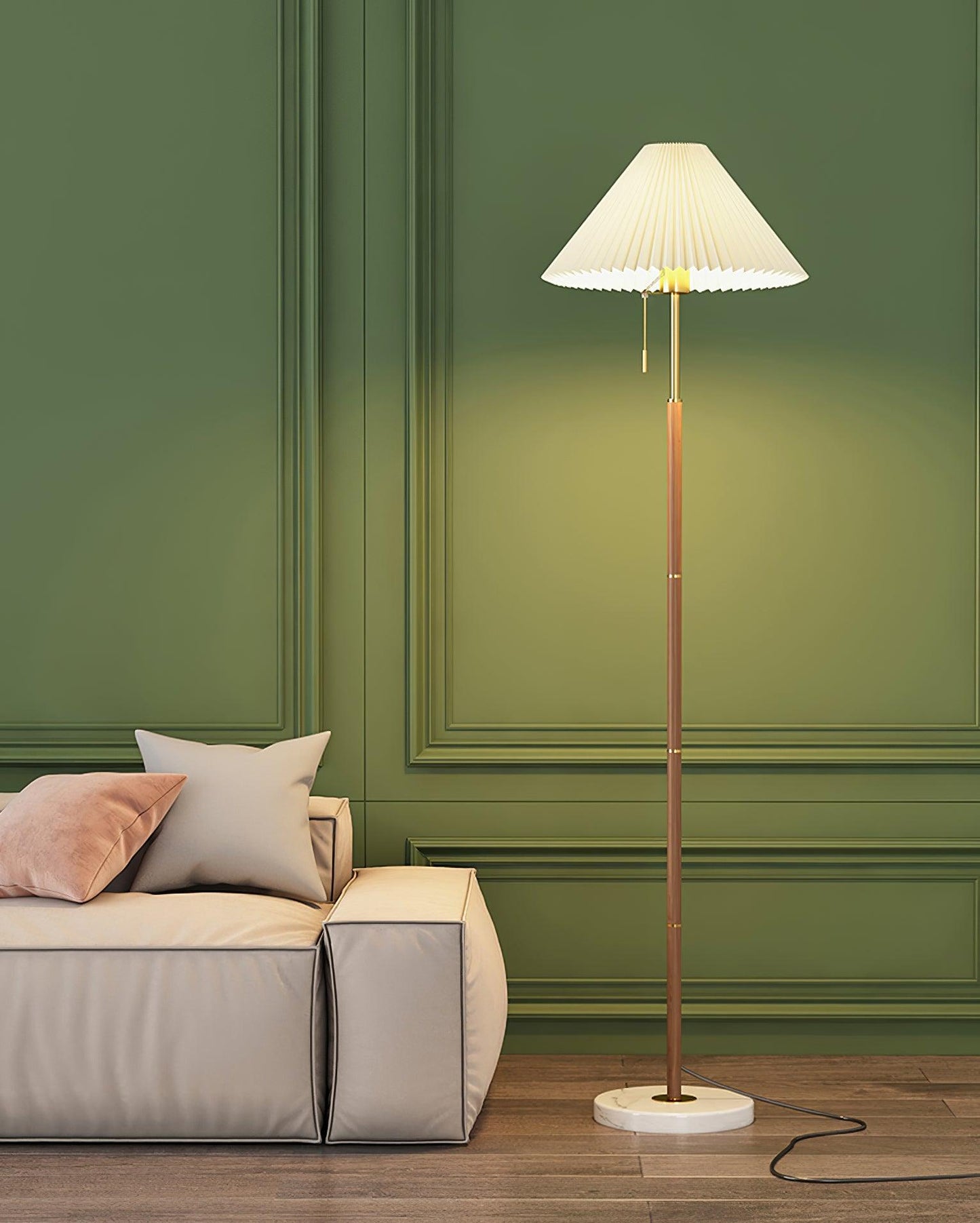 Vintage Pleated Floor Lamp with Marble Base and LED Light