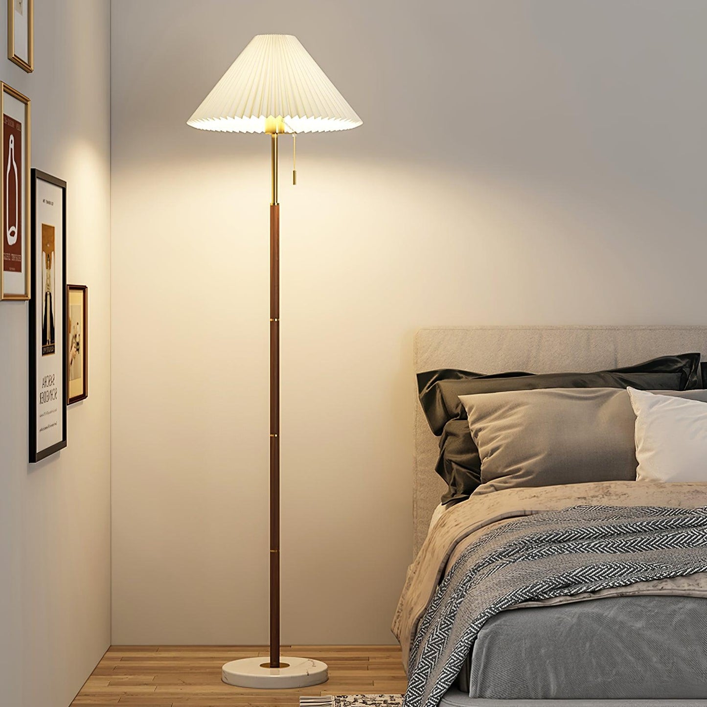 Vintage Pleated Floor Lamp with Marble Base and LED Light