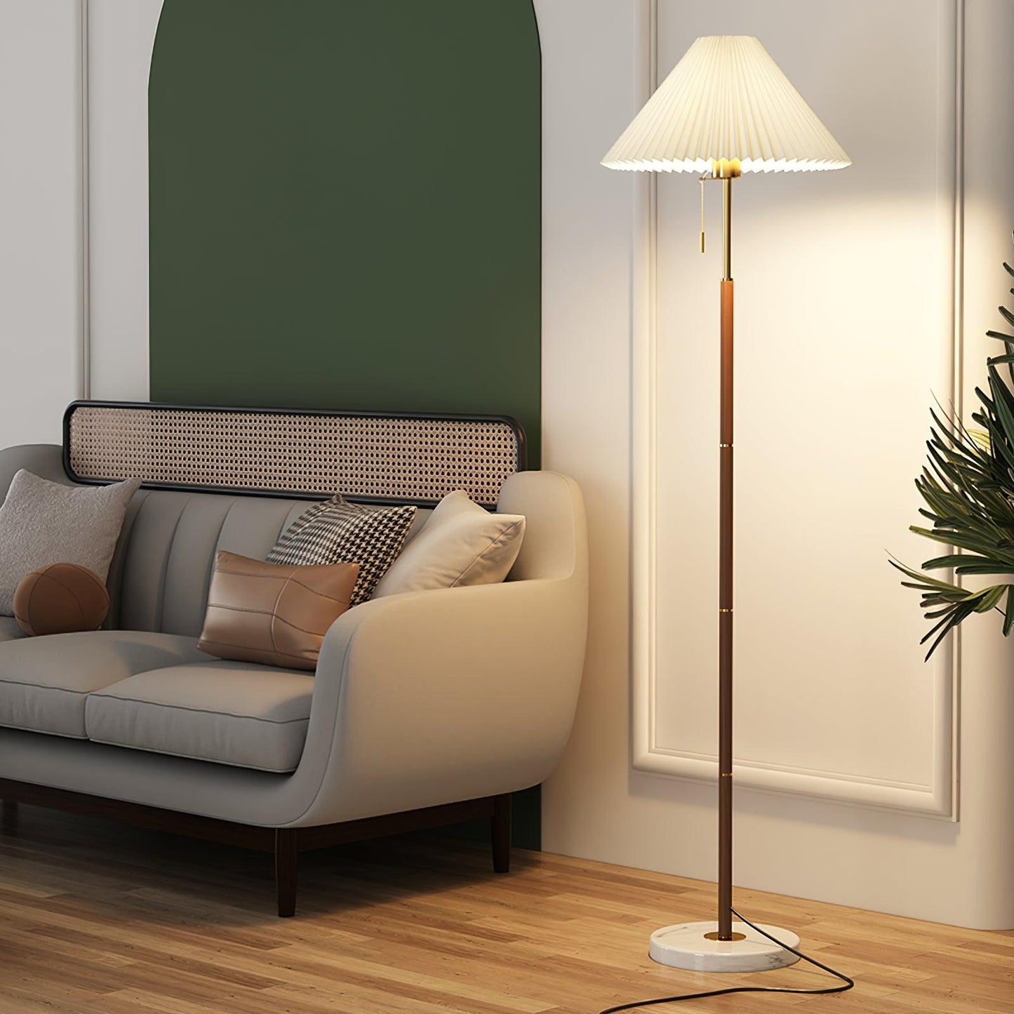Vintage Pleated Floor Lamp with Marble Base and LED Light
