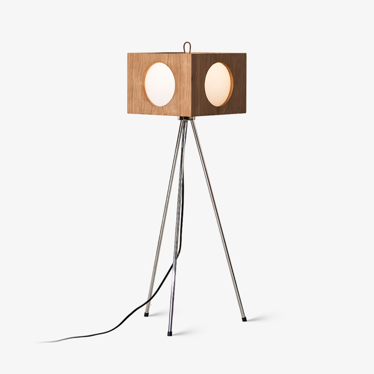 Vintage Tripod Camera Floor Lamp with LED Light, Cherry Wood