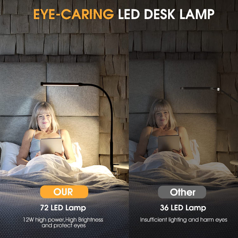 LED Desk Lamp with Eye-Caring Clip-On Lights for Home Office, 3 Modes 10 Brightness Levels, Flexible Goose Neck, Metal, Adjustable Architect Task Lamp with USB Adapter, White