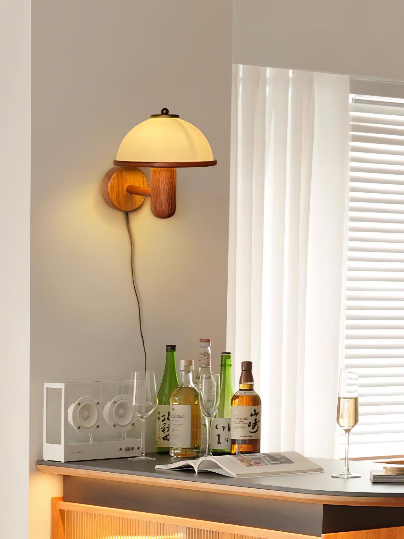 Mushroom Wood Wall Lamp with LED Shade - Indoor Lighting