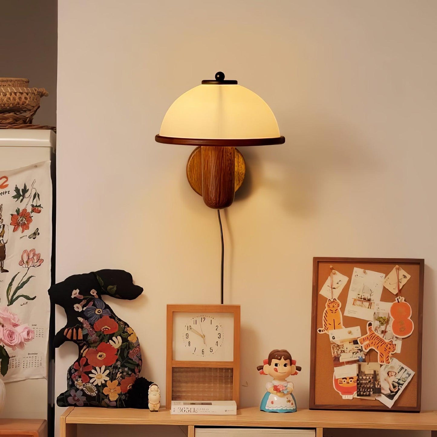 Mushroom Wood Wall Lamp with LED Shade - Indoor Lighting