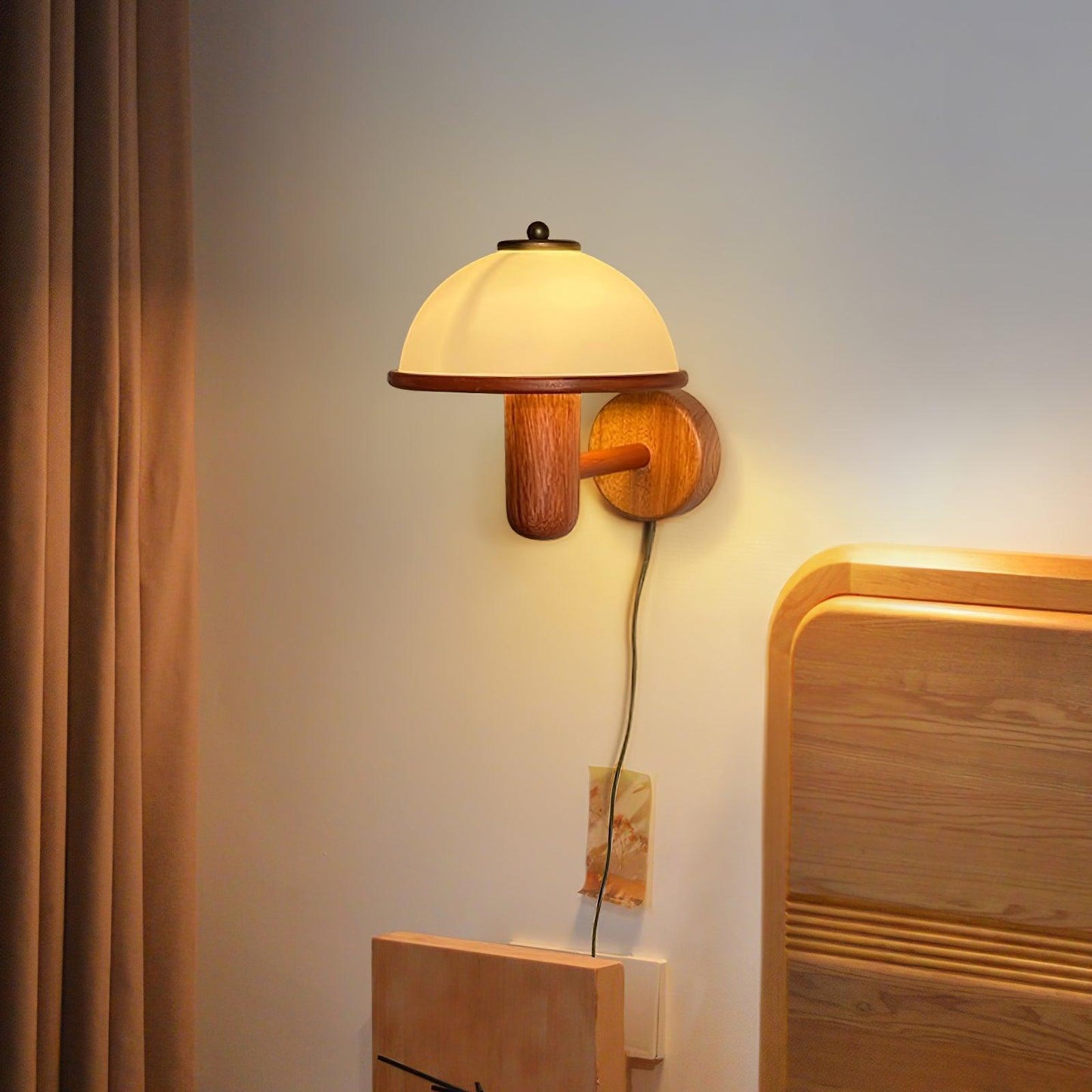 Mushroom Wood Wall Lamp with LED Shade - Indoor Lighting
