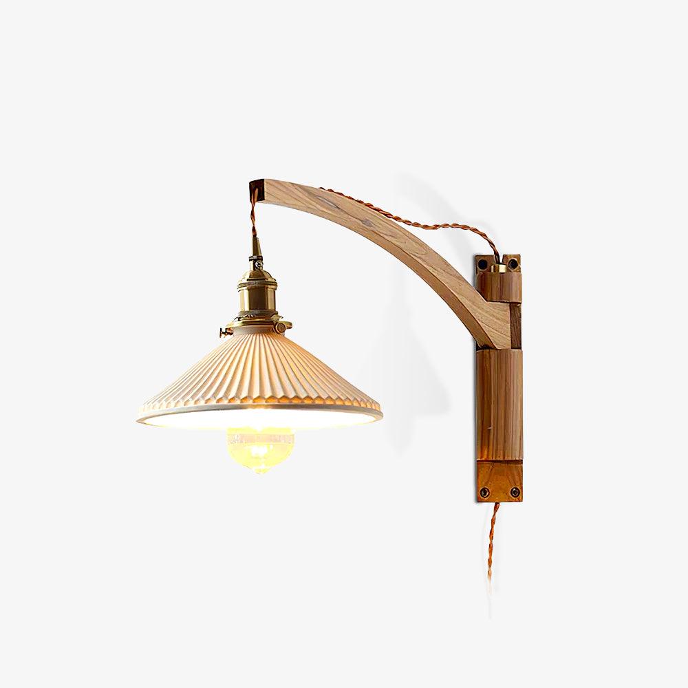 Swing Arm Walnut Wall Light with Adjustable Arm and Shade