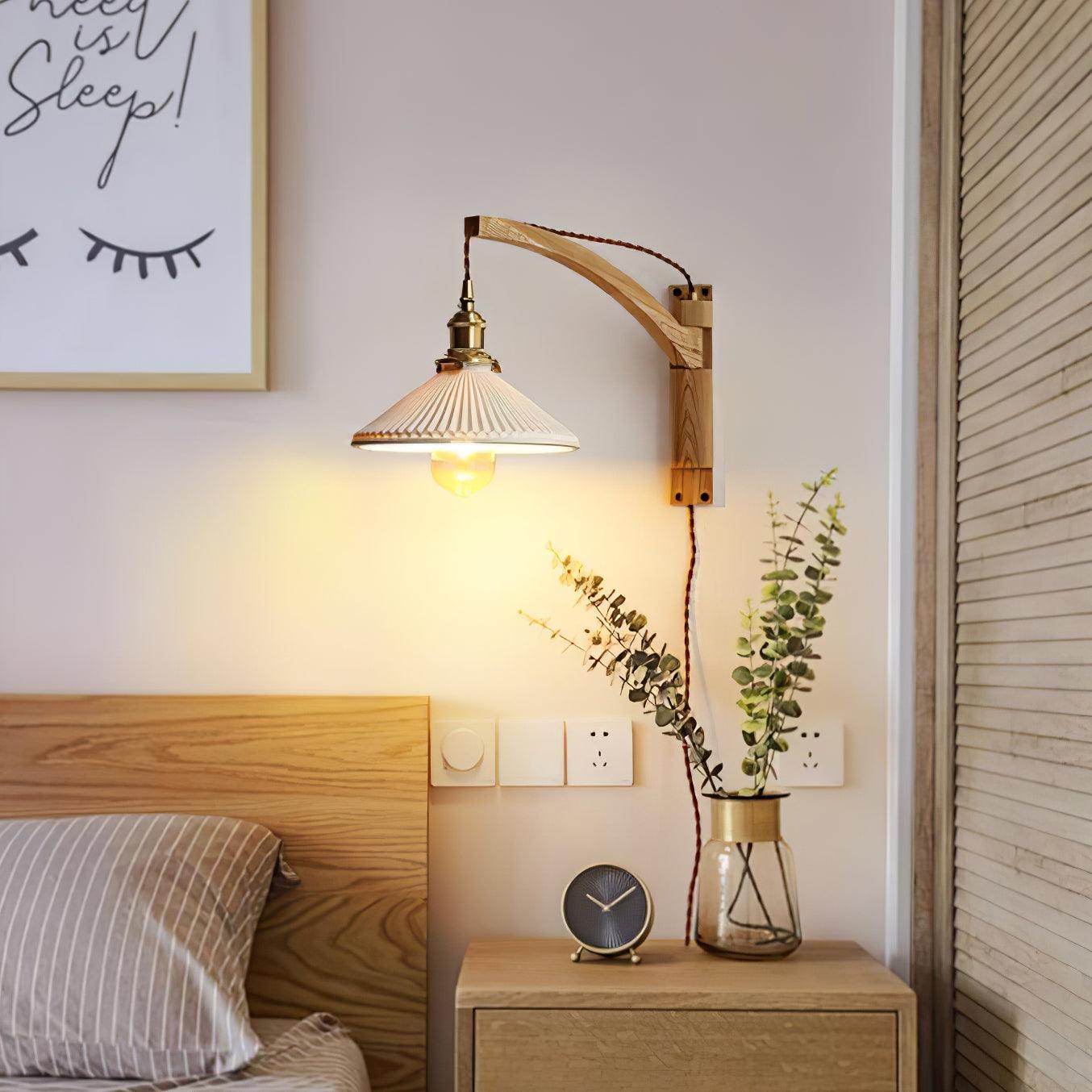 Swing Arm Walnut Wall Light with Adjustable Arm and Shade