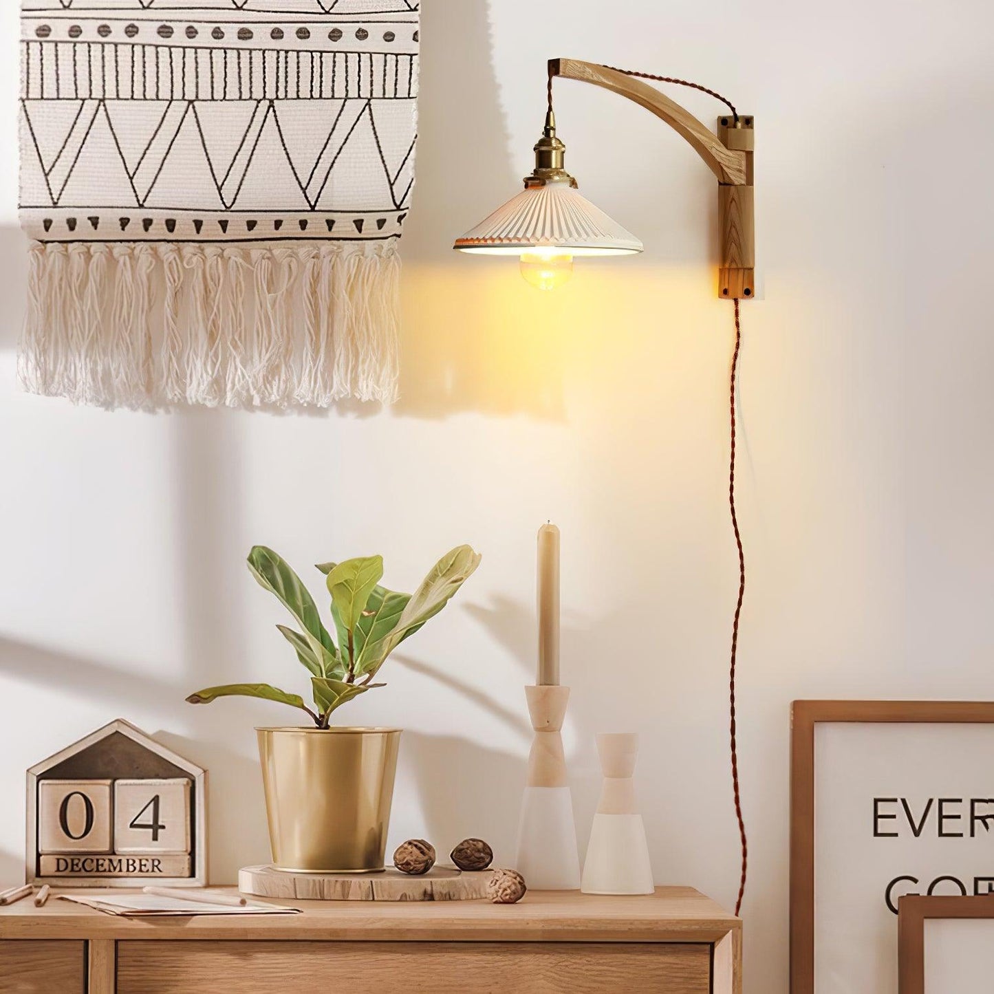 Swing Arm Walnut Wall Light with Adjustable Arm and Shade