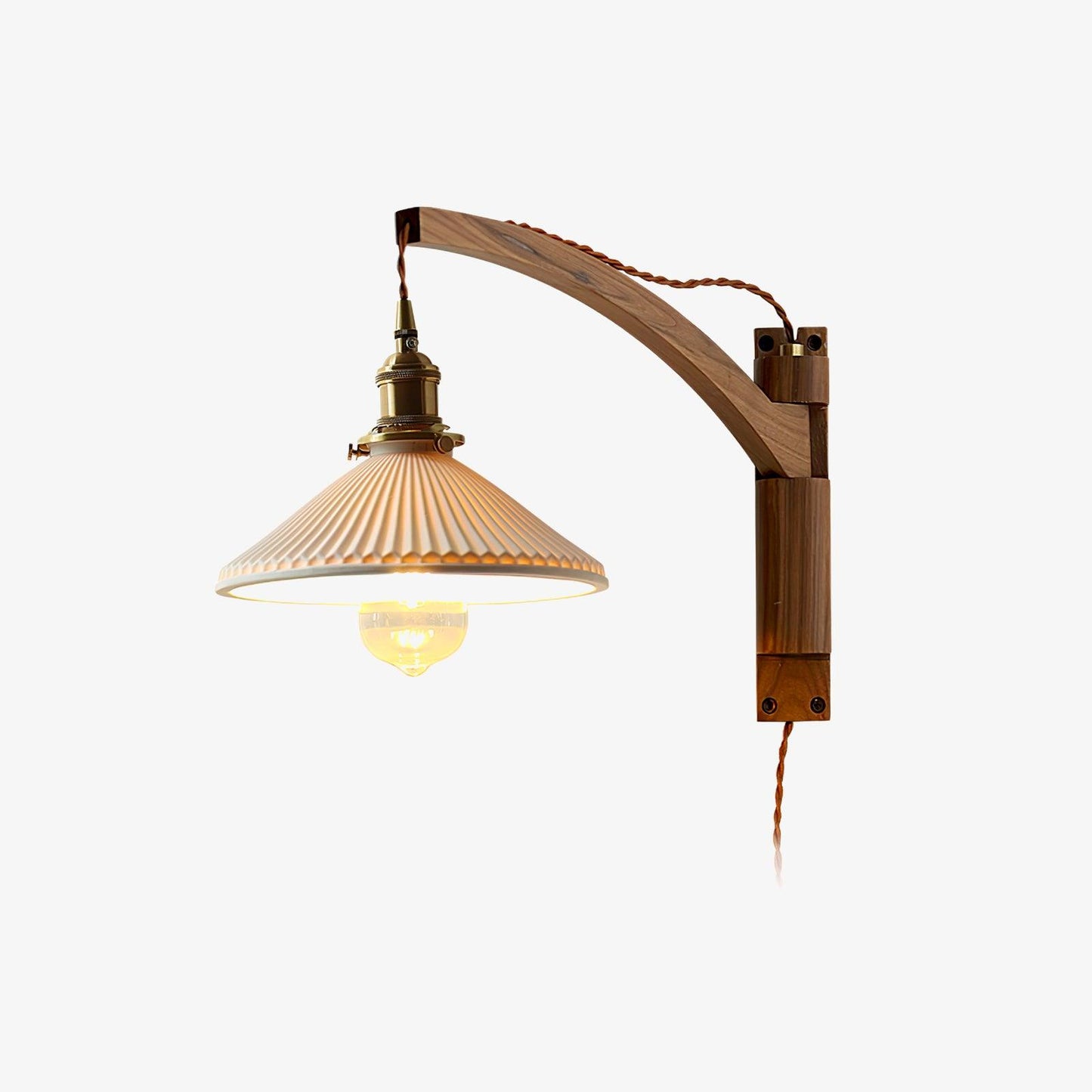 Swing Arm Walnut Wall Light with Adjustable Arm and Shade