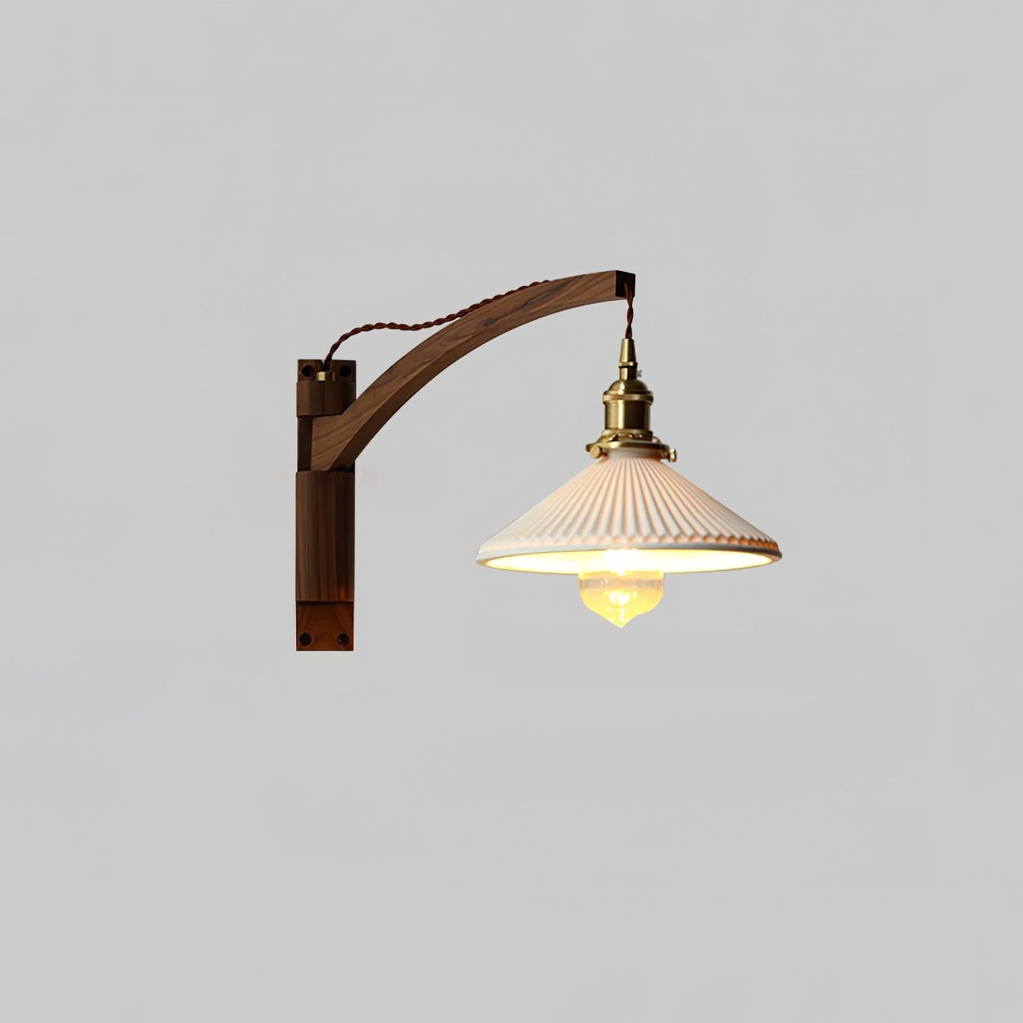 Swing Arm Walnut Wall Light with Adjustable Arm and Shade