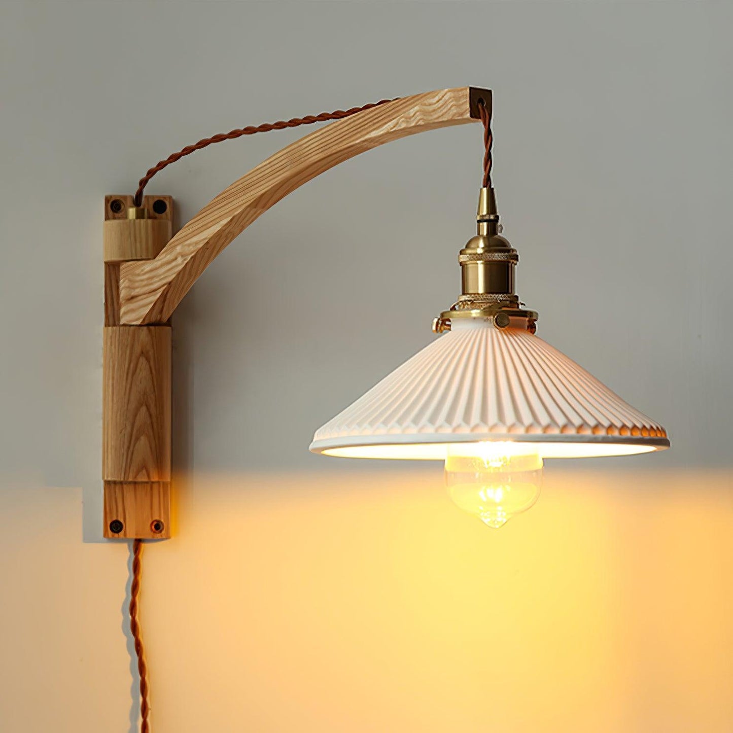 Swing Arm Walnut Wall Light with Adjustable Arm and Shade