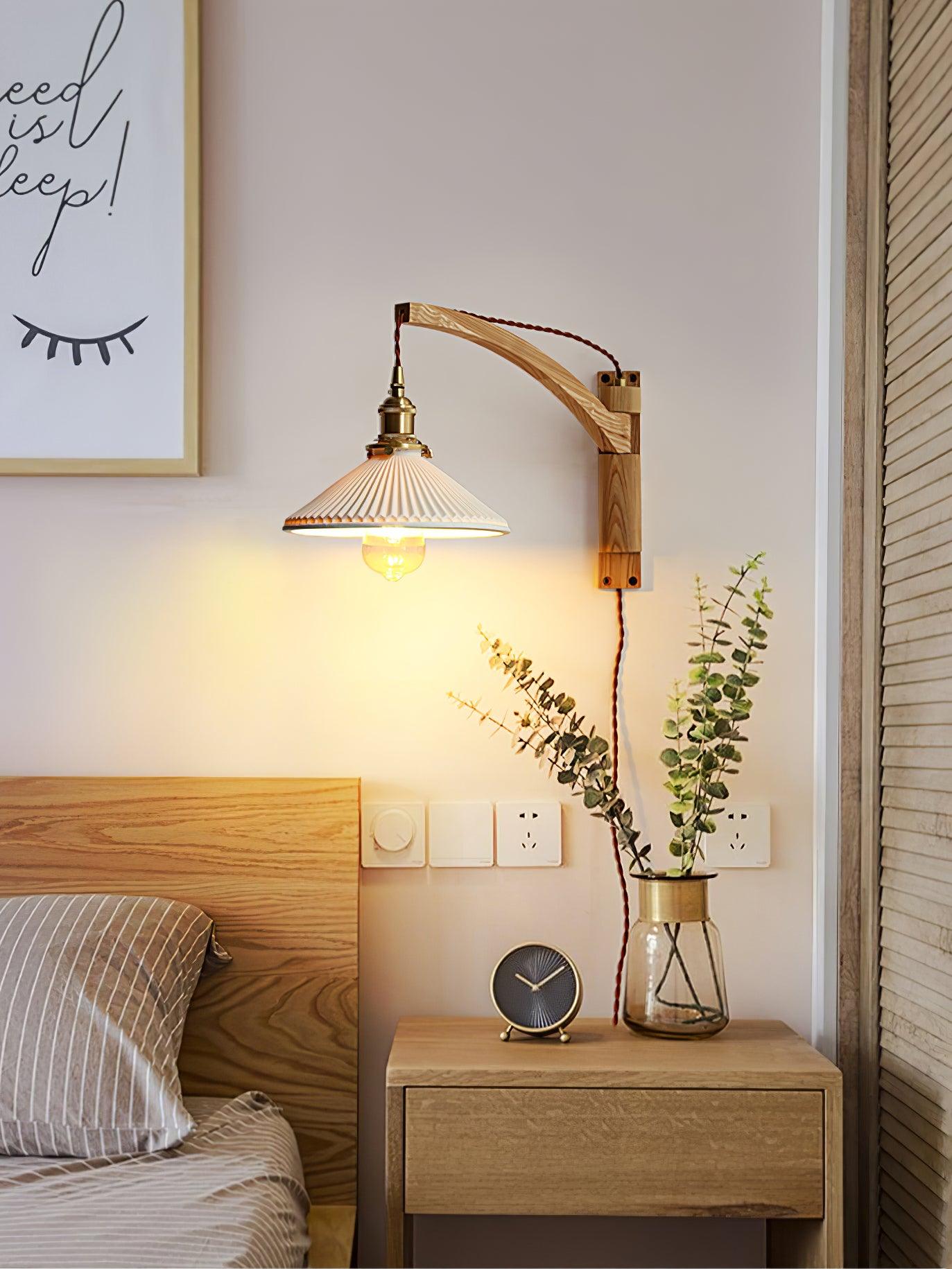 Swing Arm Walnut Wall Light with Adjustable Arm and Shade