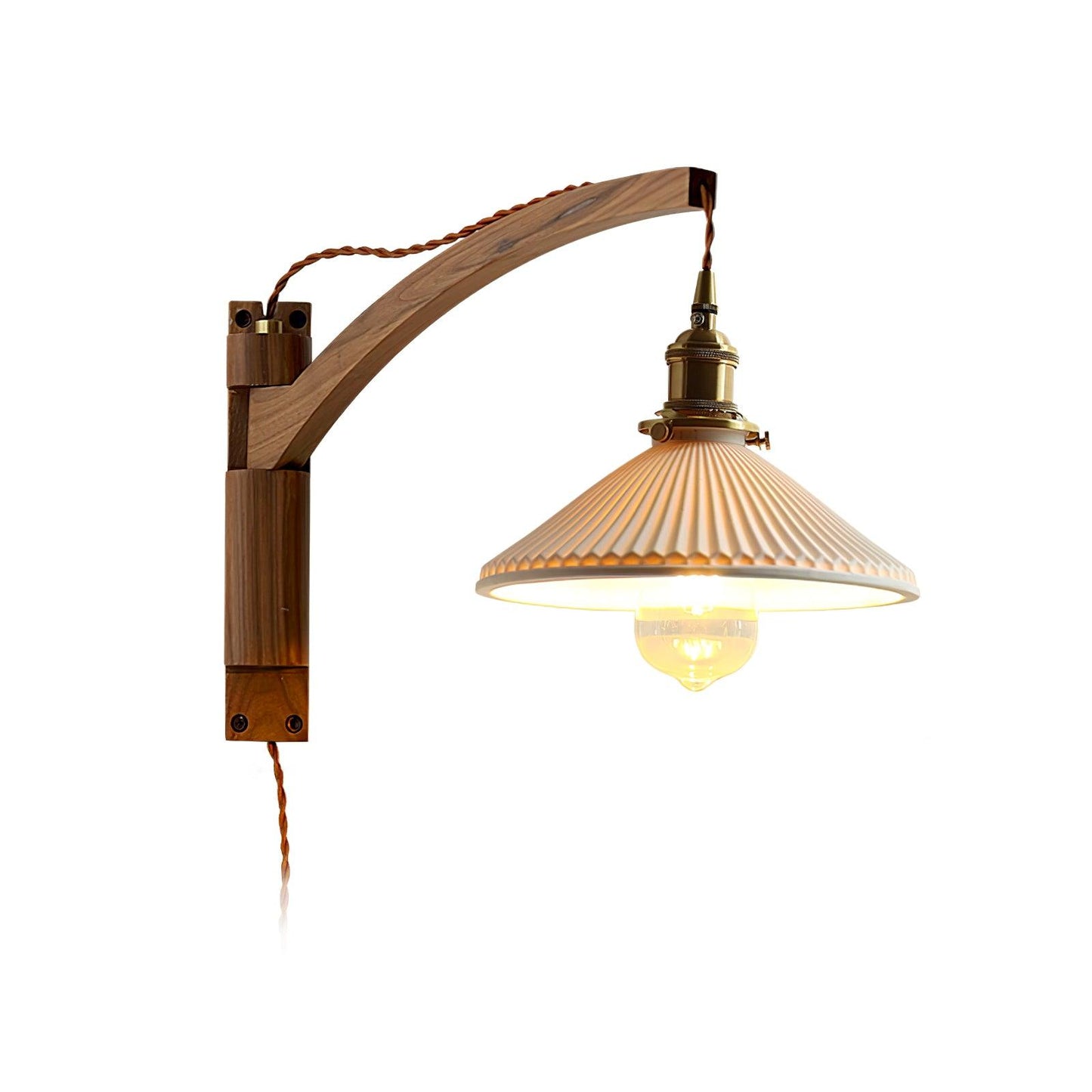 Swing Arm Walnut Wall Light with Adjustable Arm and Shade