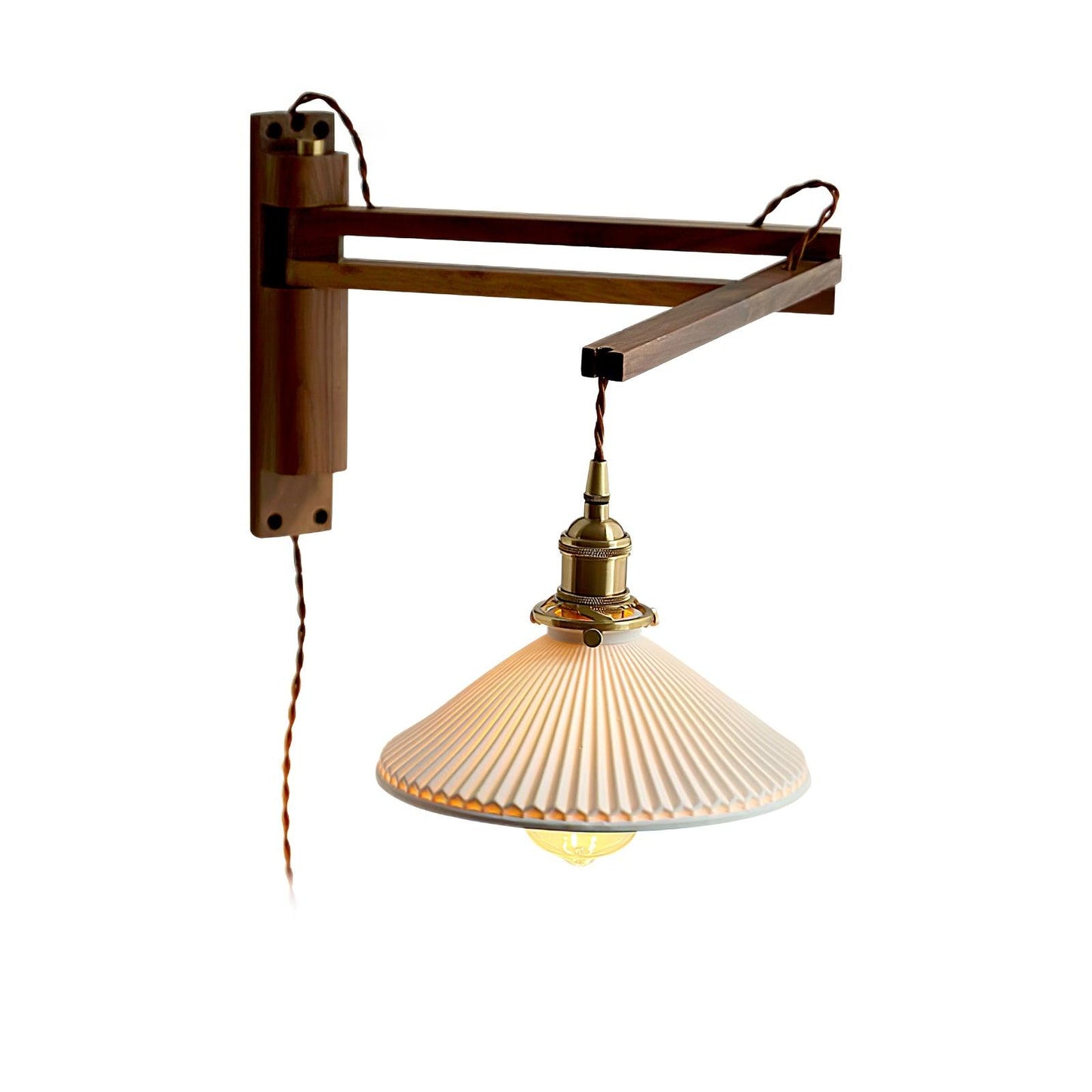 Swing Arm Walnut Wall Light with Adjustable Arm and Shade