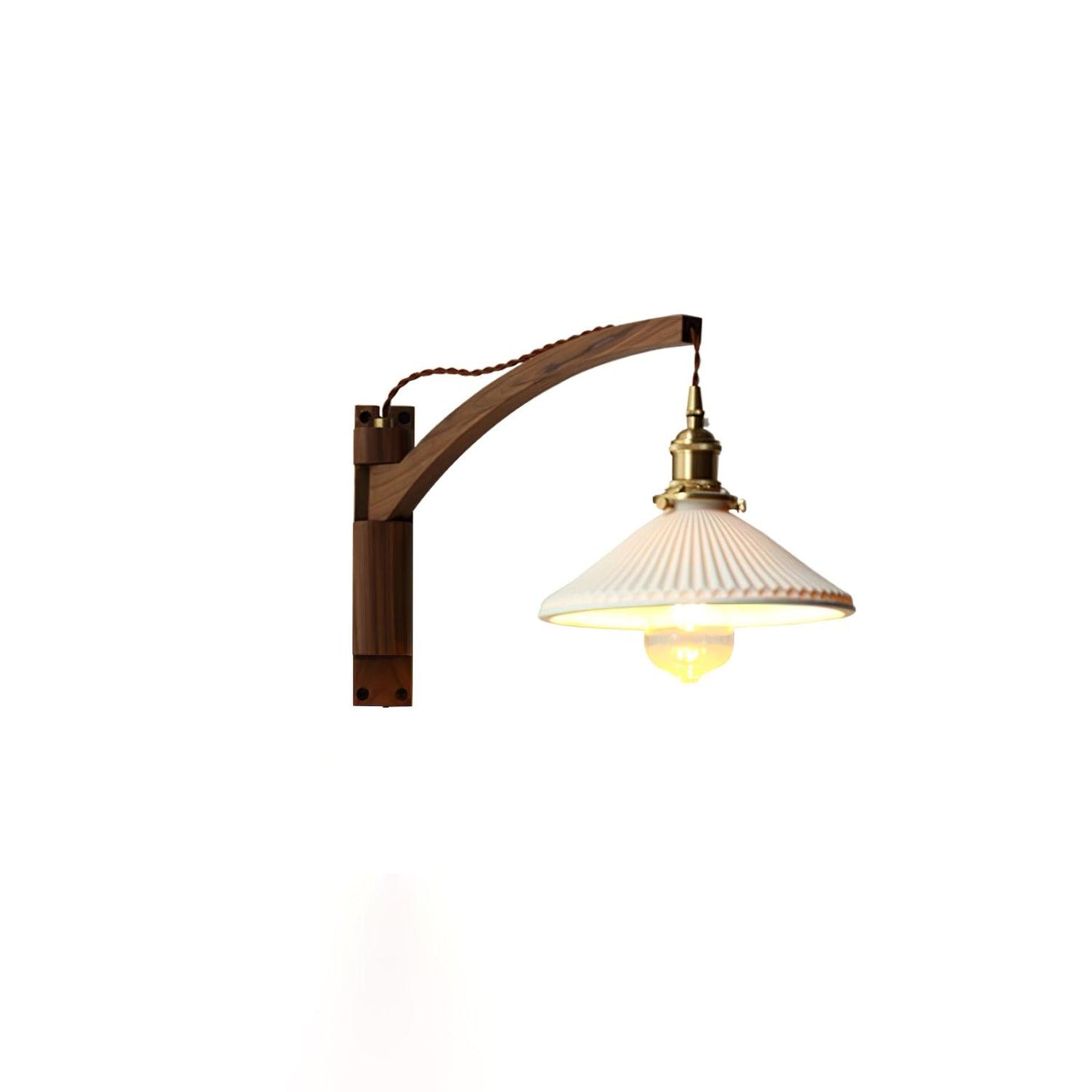 Swing Arm Walnut Wall Light with Adjustable Arm and Shade