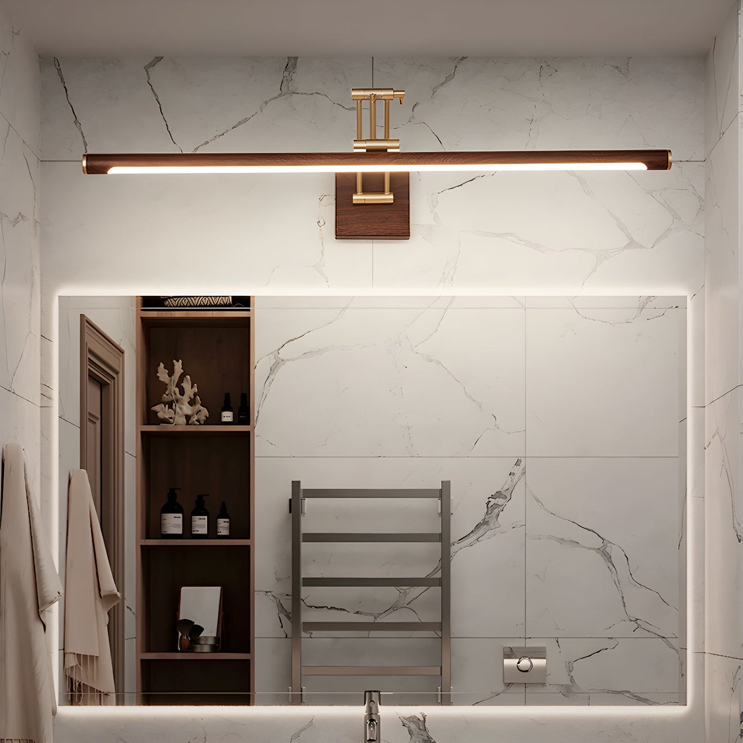 Walnut Color Linear Adjustable Wall Light with LED Illumination