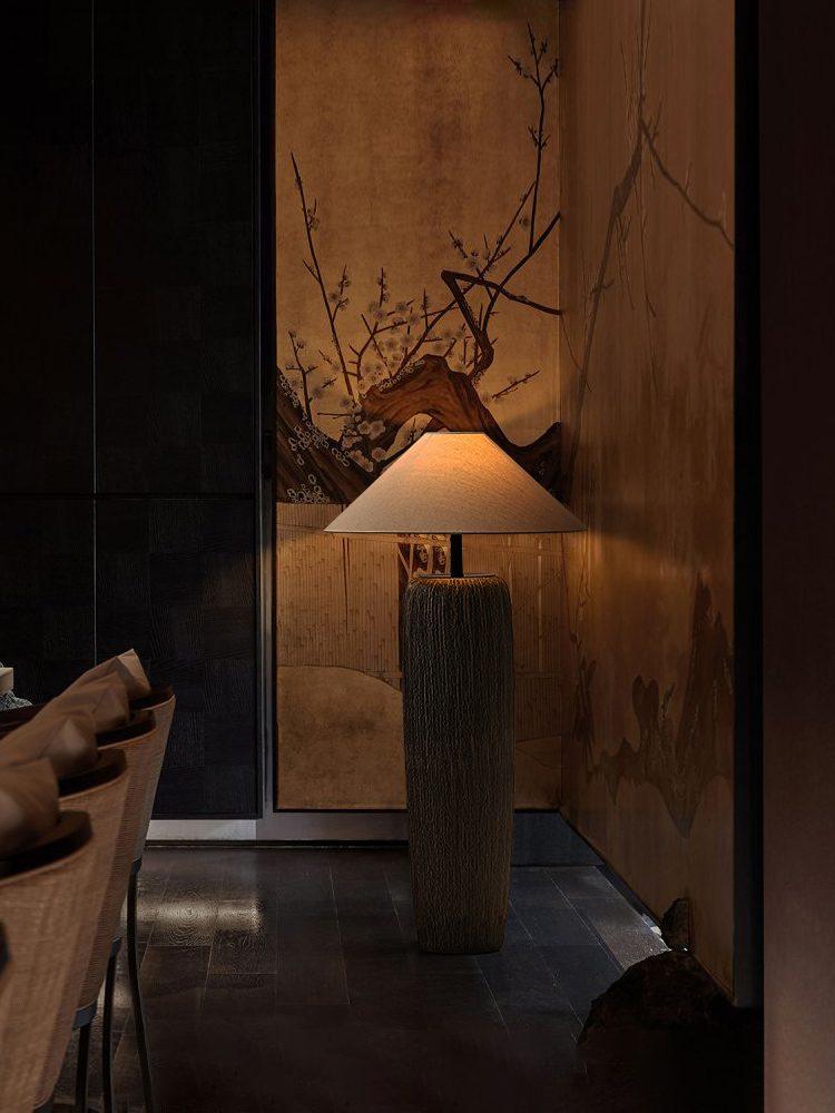 Weathered Wood Grain Floor Lamp with LED Light Fixture