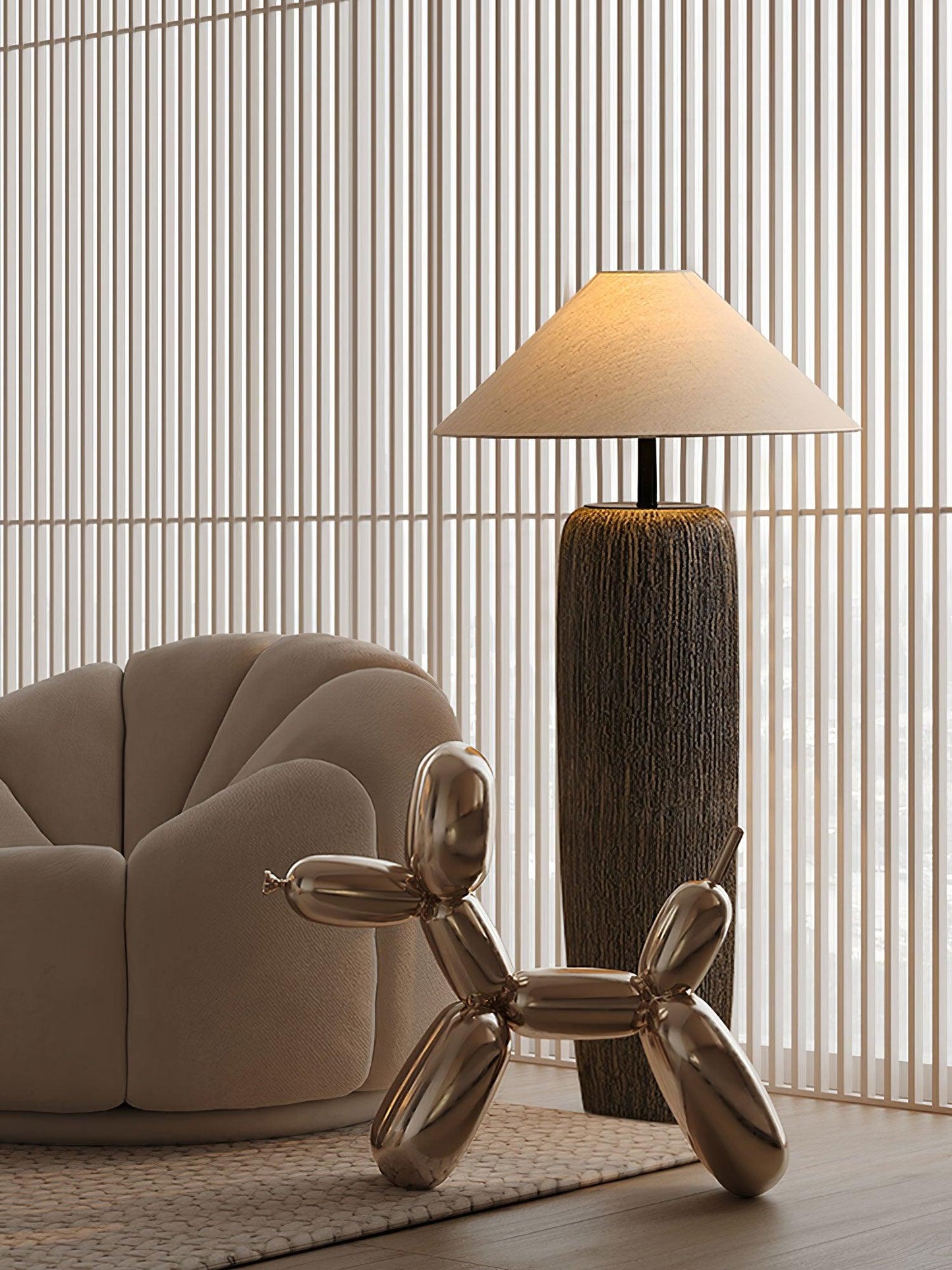 Weathered Wood Grain Floor Lamp with LED Light Fixture