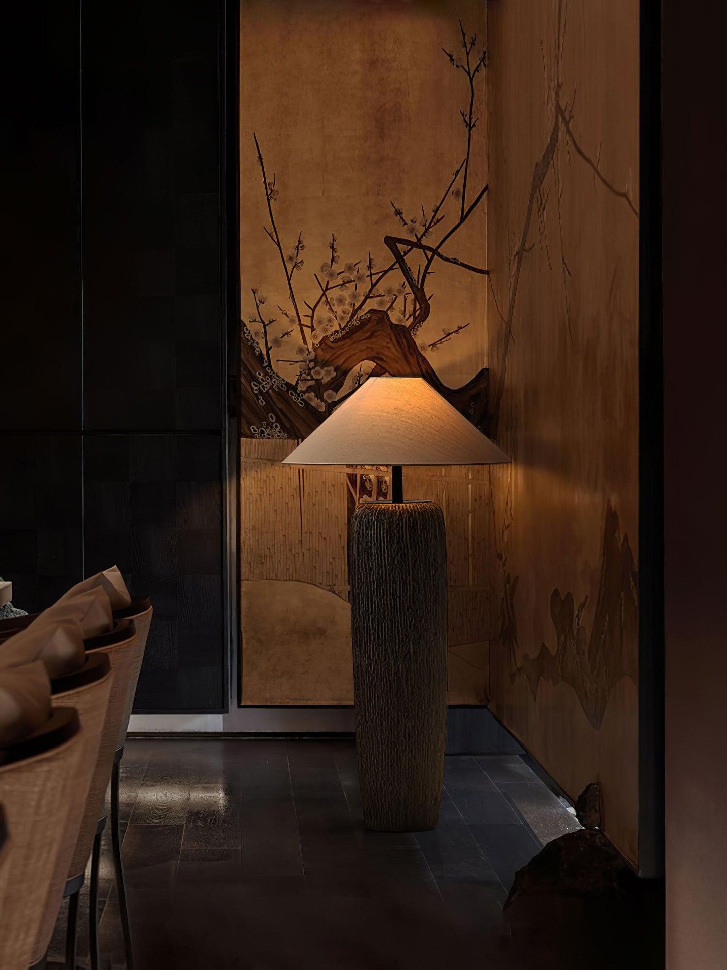 Weathered Wood Grain Floor Lamp with LED Light Fixture