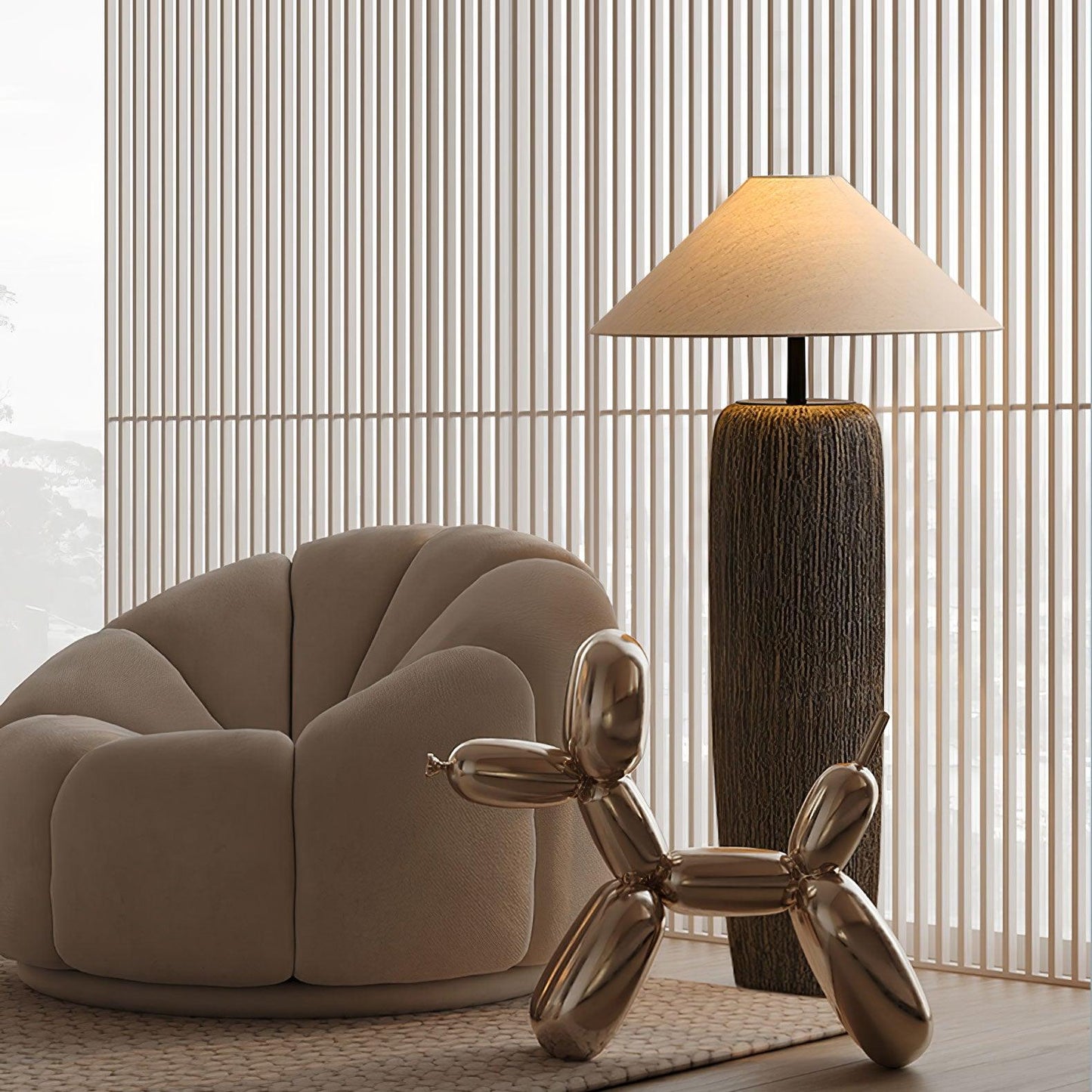 Weathered Wood Grain Floor Lamp with LED Light Fixture