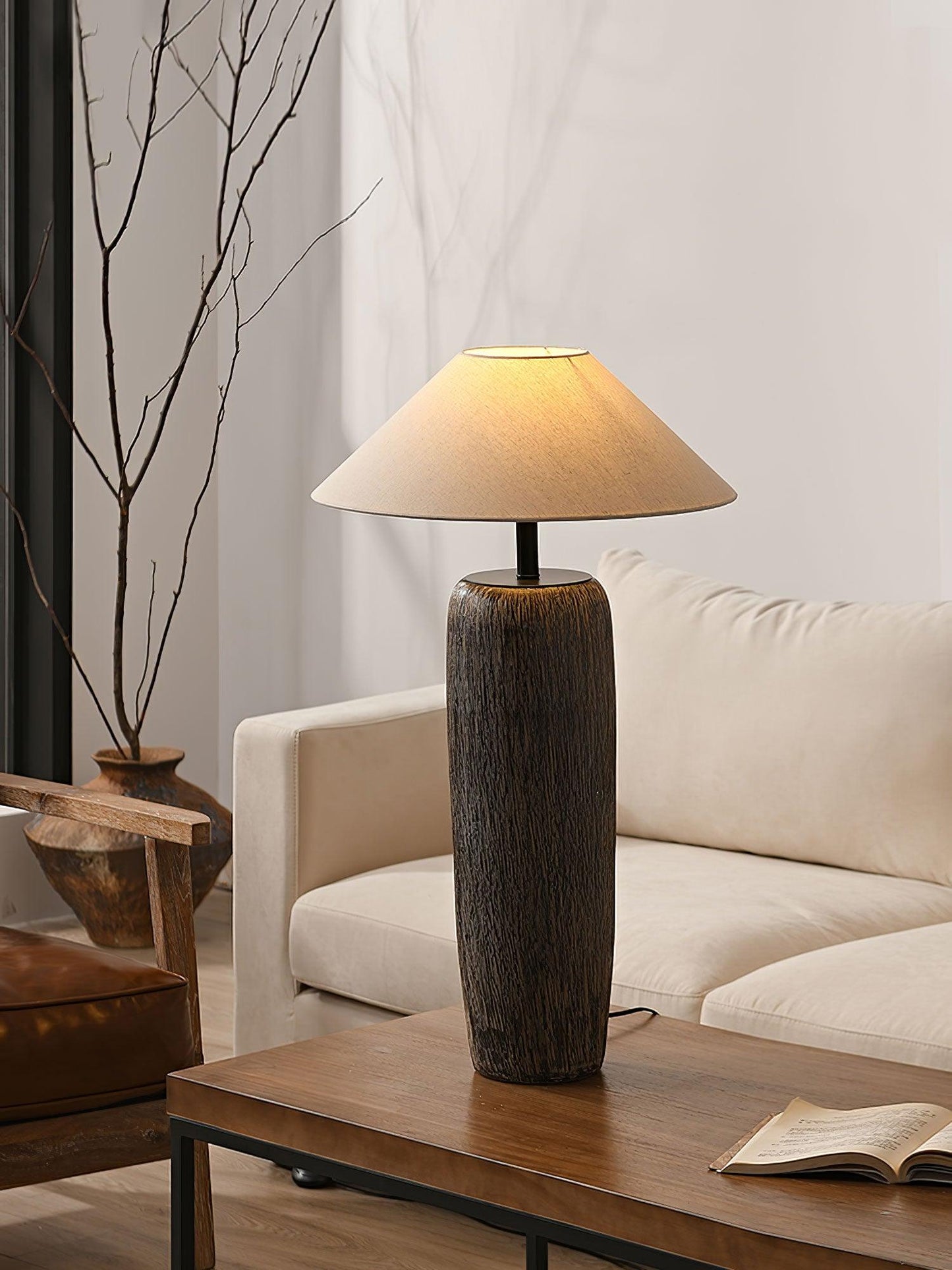 Weathered Wood Grain Floor Lamp with LED Light Fixture