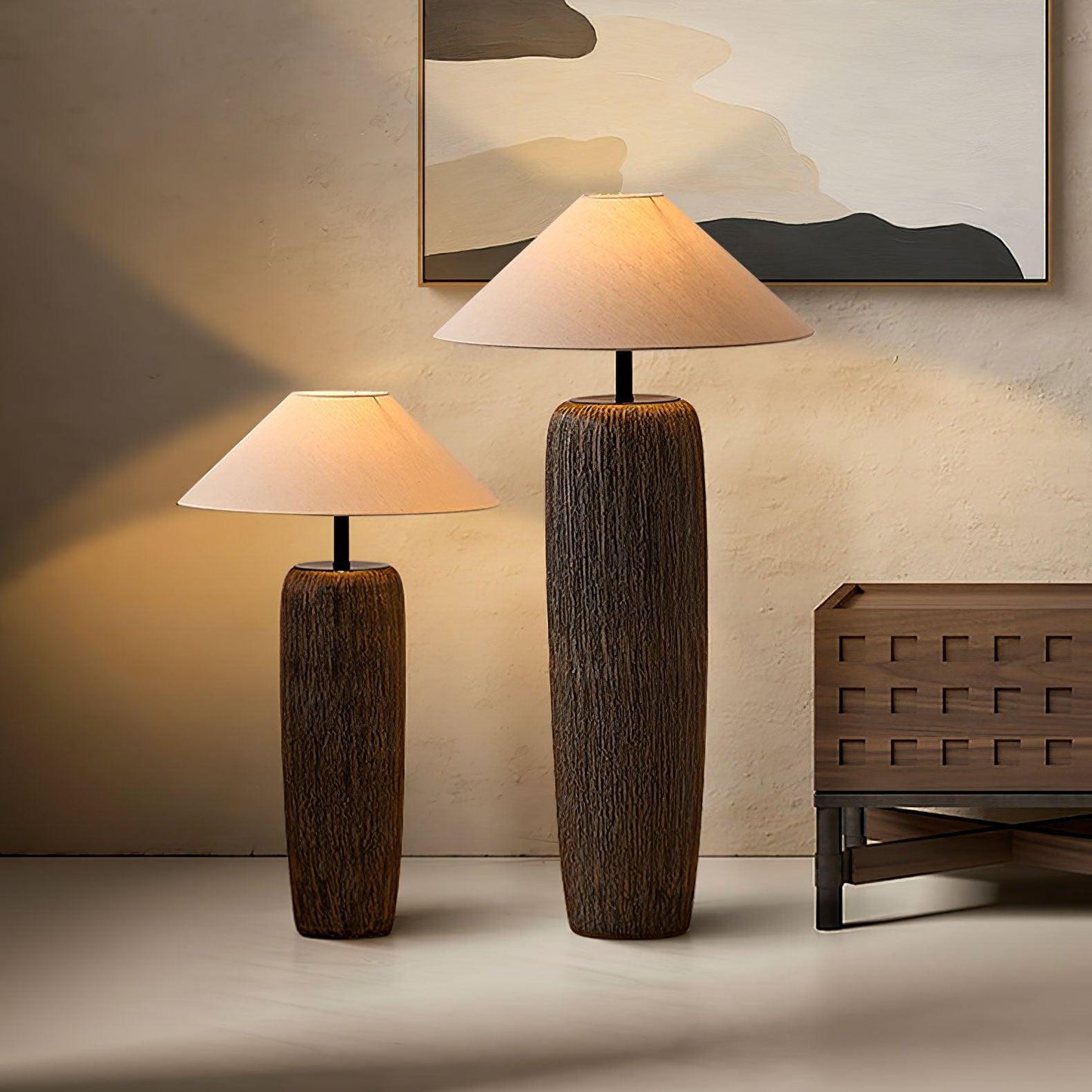 Weathered Wood Grain Floor Lamp with LED Light Fixture