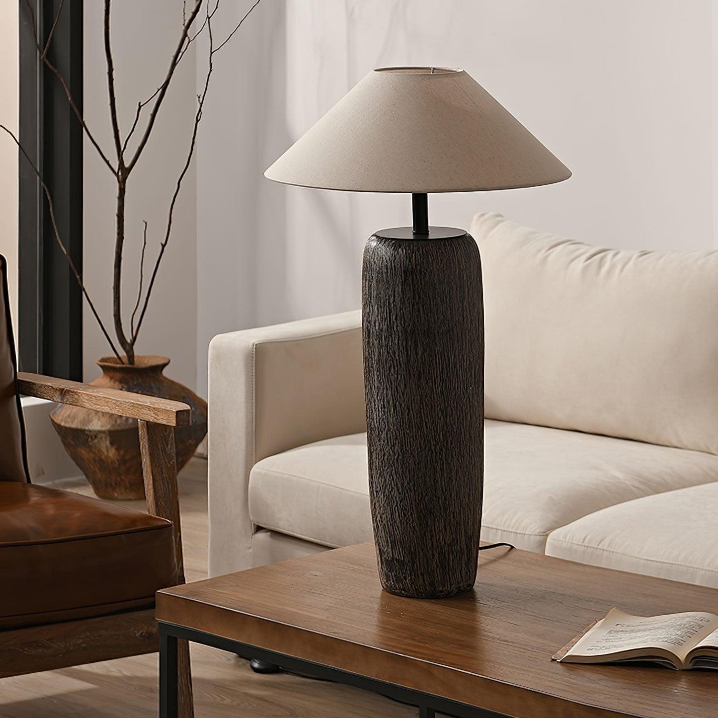 Weathered Wood Grain Floor Lamp with LED Light Fixture