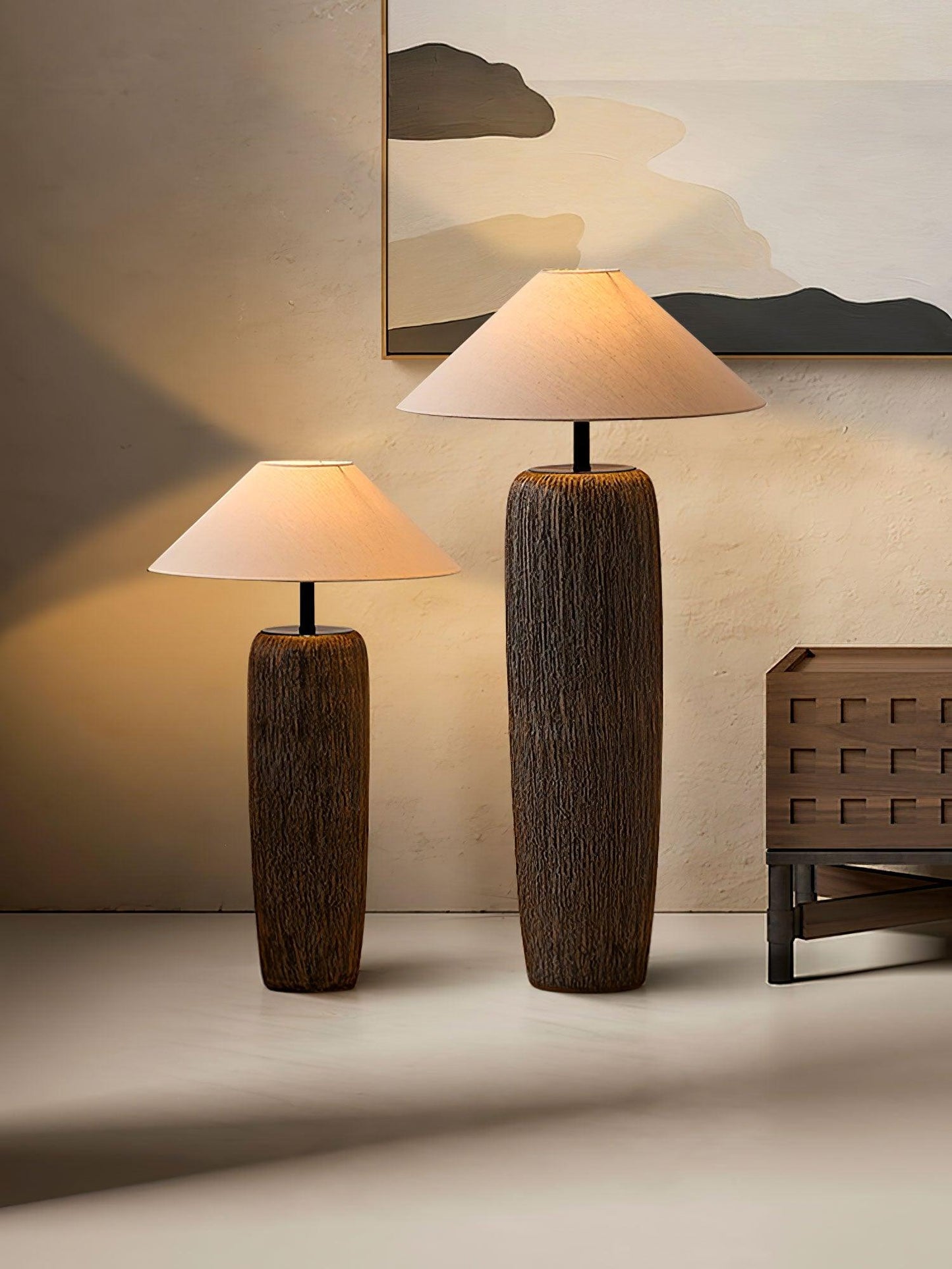 Weathered Wood Grain Floor Lamp with LED Light Fixture