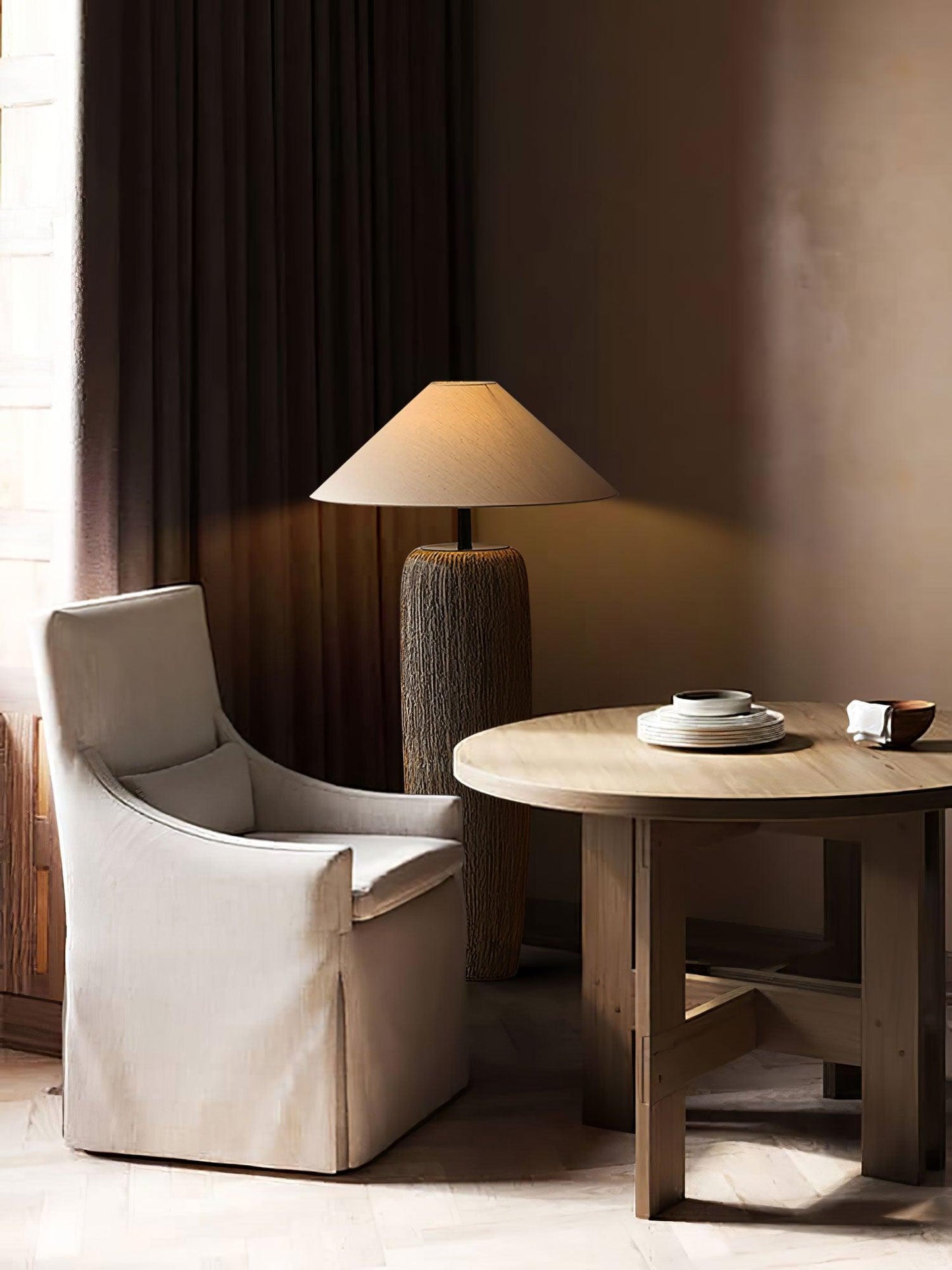 Weathered Wood Grain Floor Lamp with LED Light Fixture