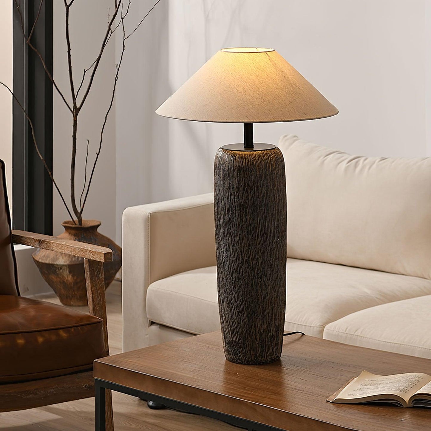 Weathered Wood Grain Floor Lamp with LED Light Fixture