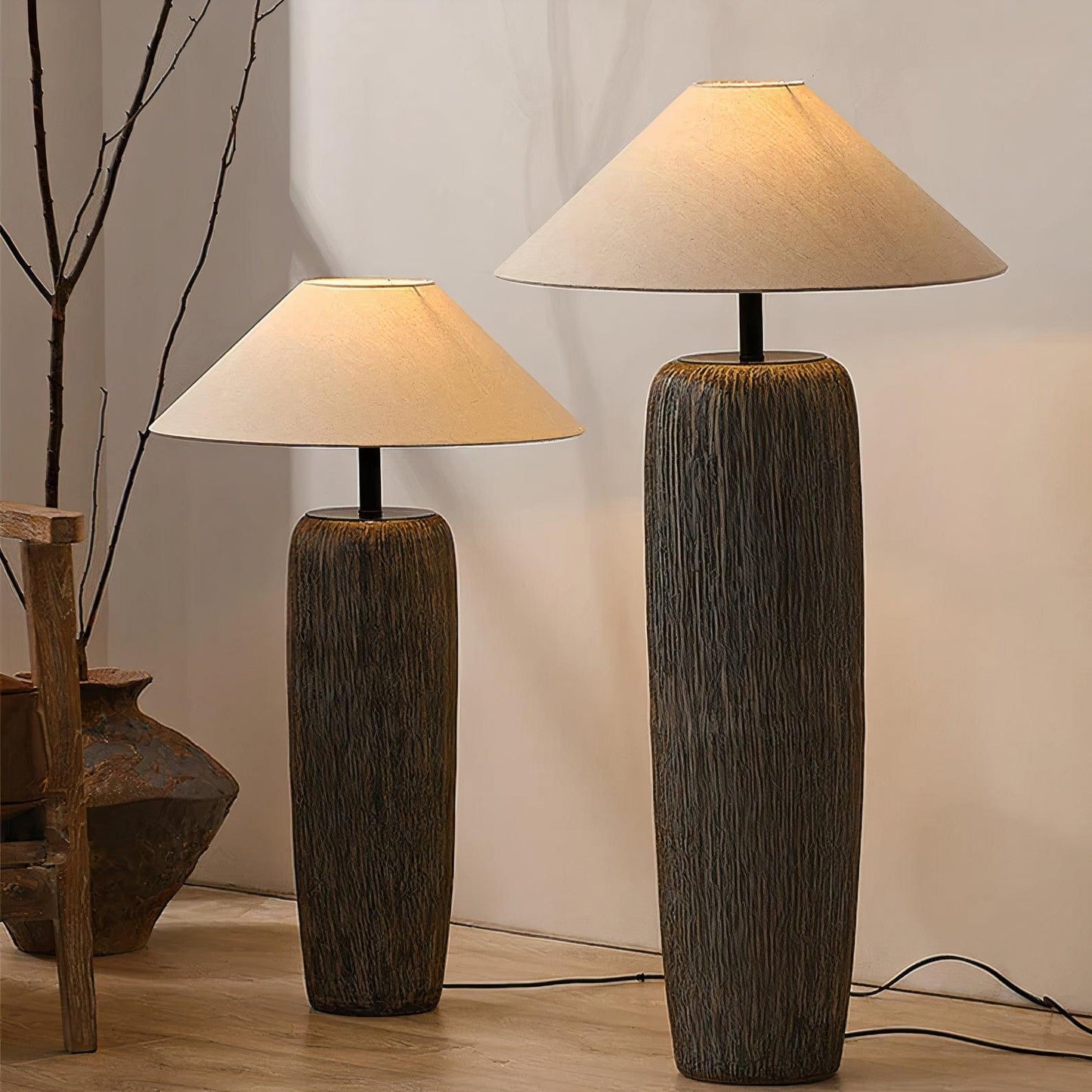 Weathered Wood Grain Floor Lamp with LED Light Fixture