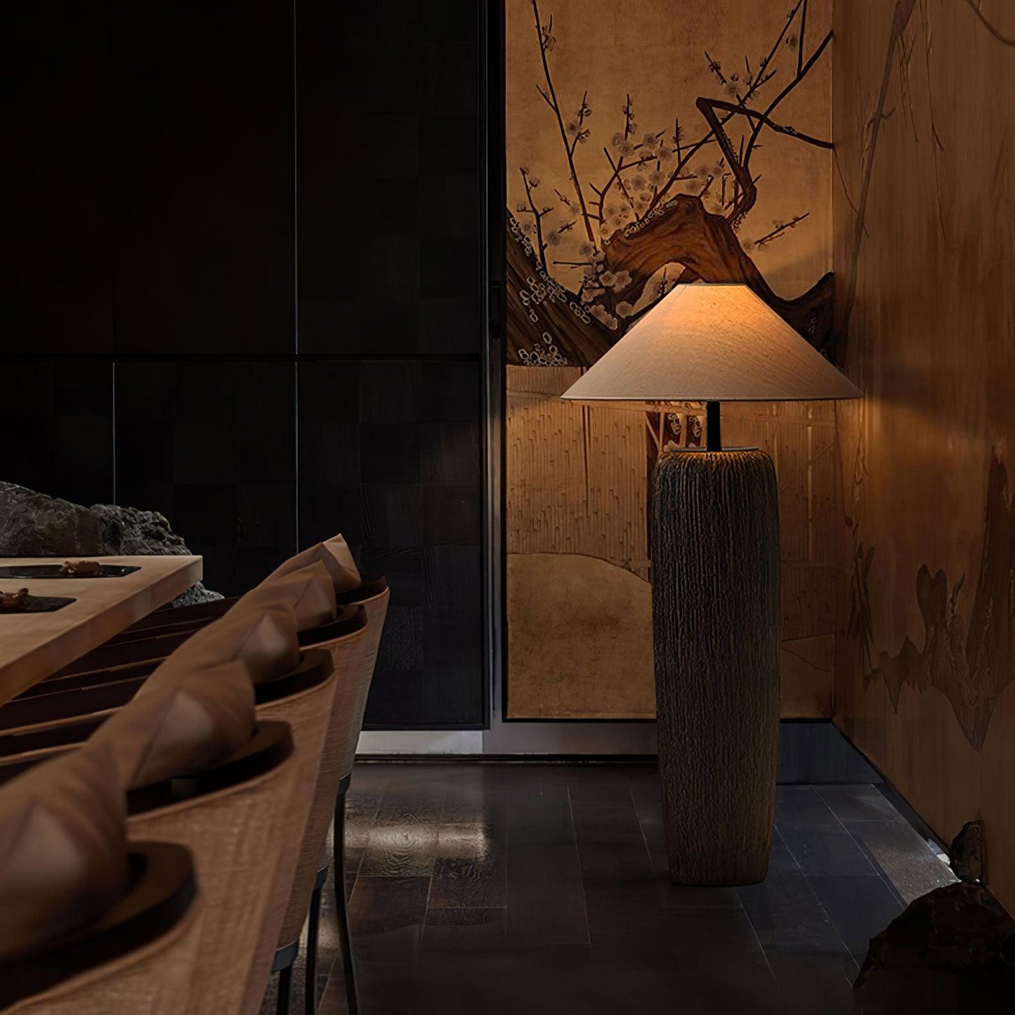 Weathered Wood Grain Floor Lamp with LED Light Fixture