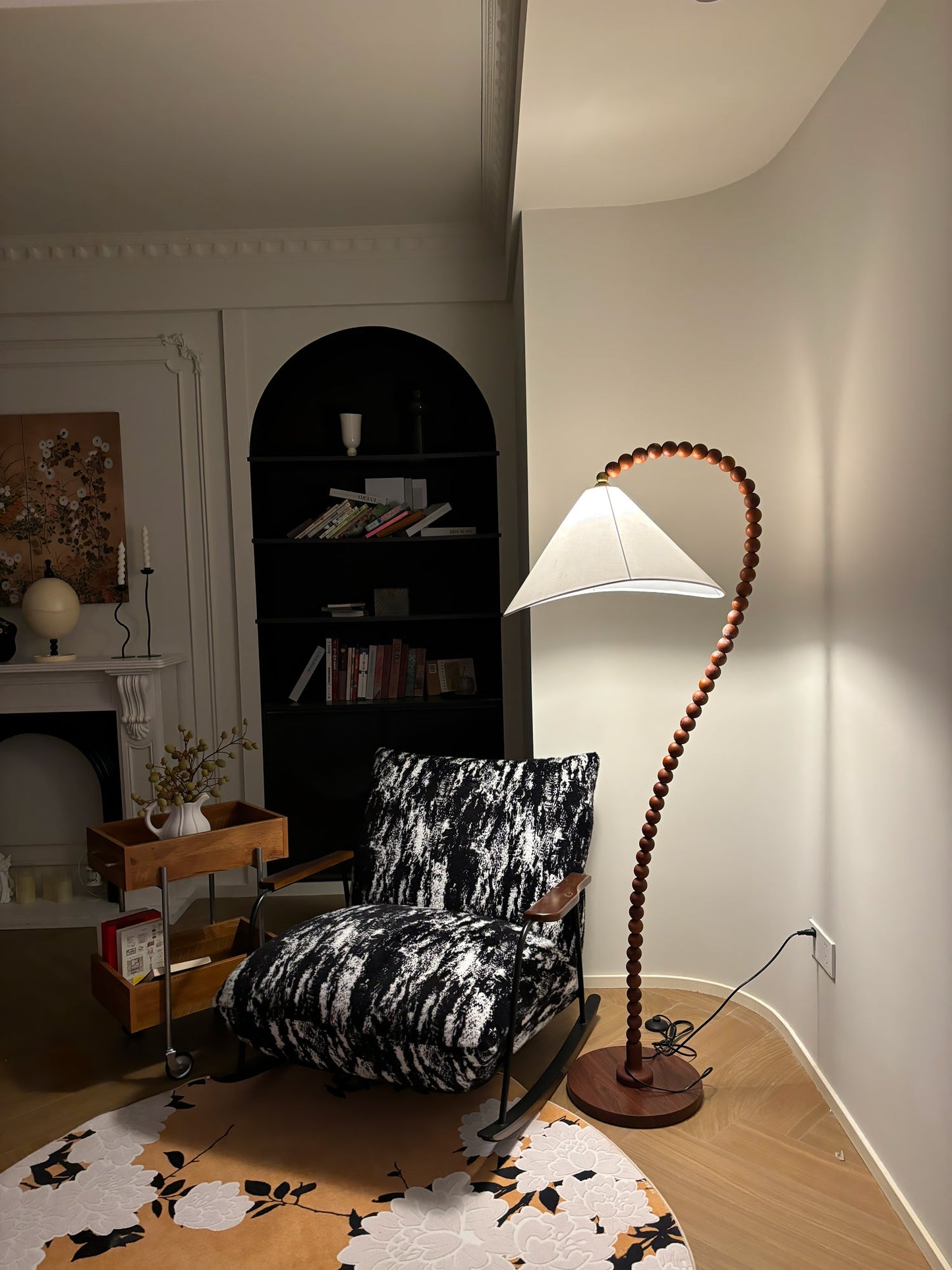 Wooden Bead Floor Lamp with LED Shade for Indoor Use