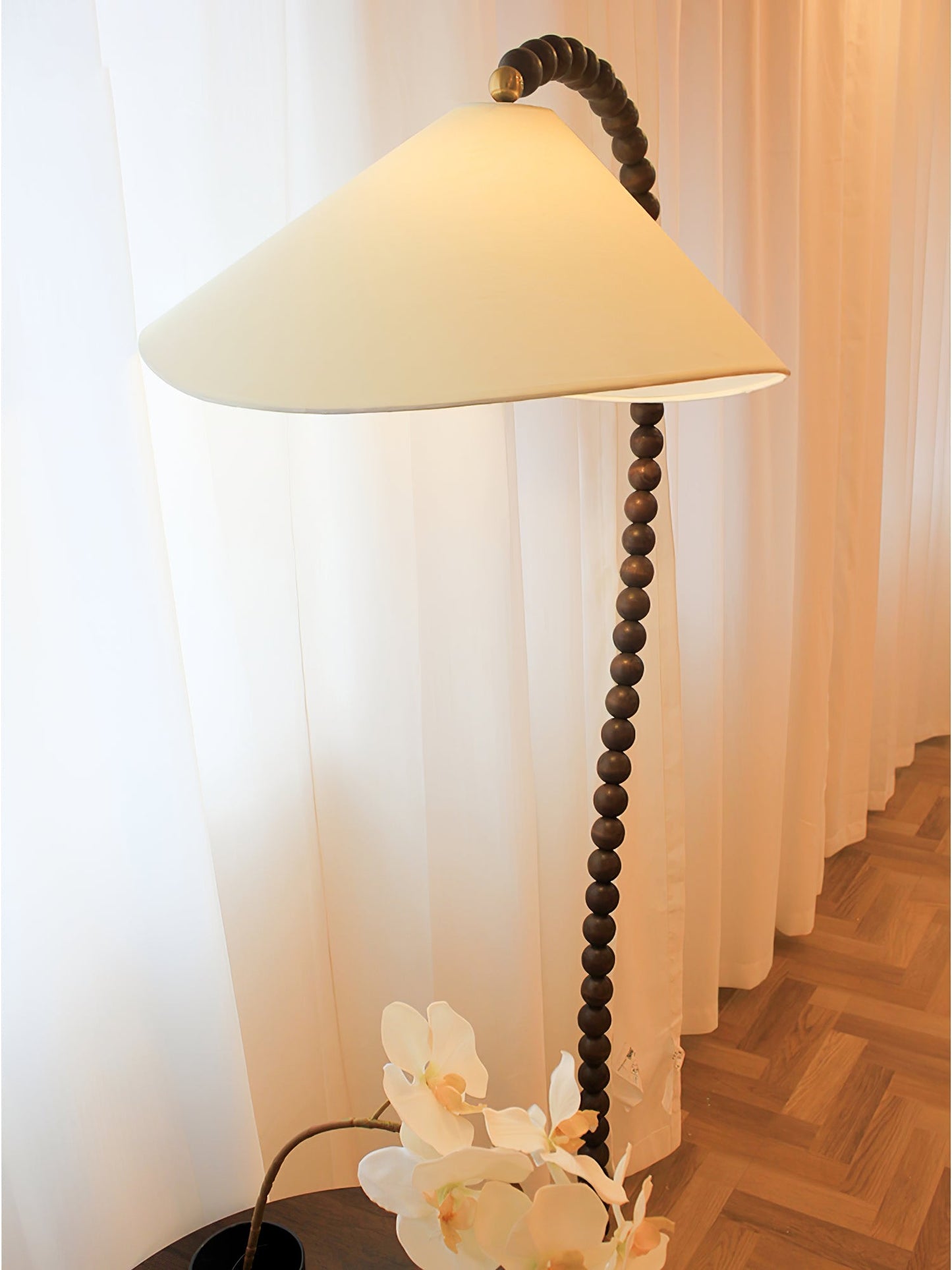Wooden Bead Floor Lamp with LED Shade for Indoor Use