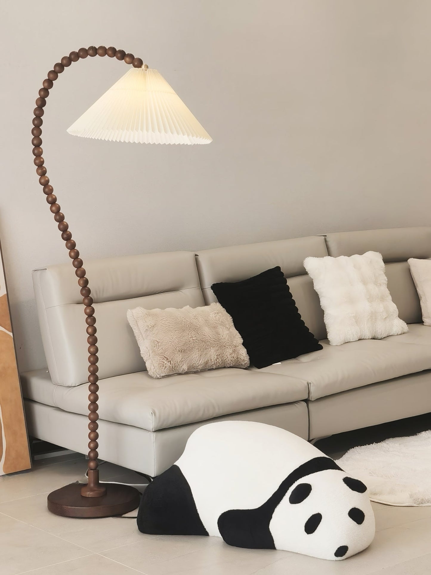 Wooden Bead Floor Lamp with LED Shade for Indoor Use