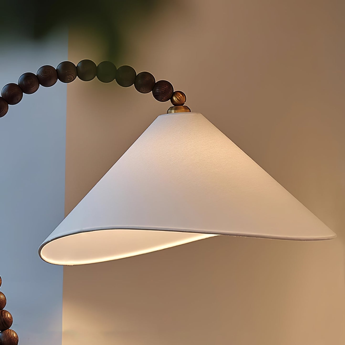 Wooden Bead Floor Lamp with LED Shade for Indoor Use