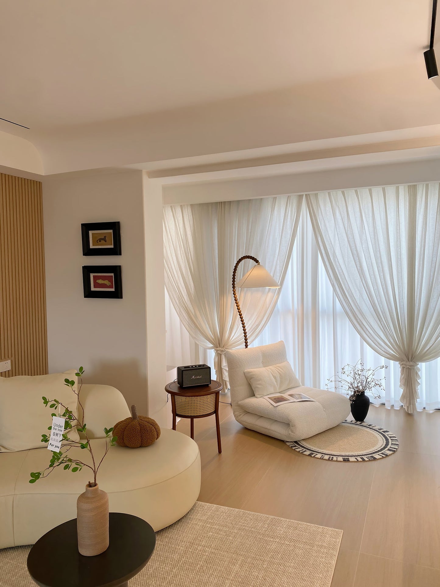 Wooden Bead Floor Lamp with LED Shade for Indoor Use
