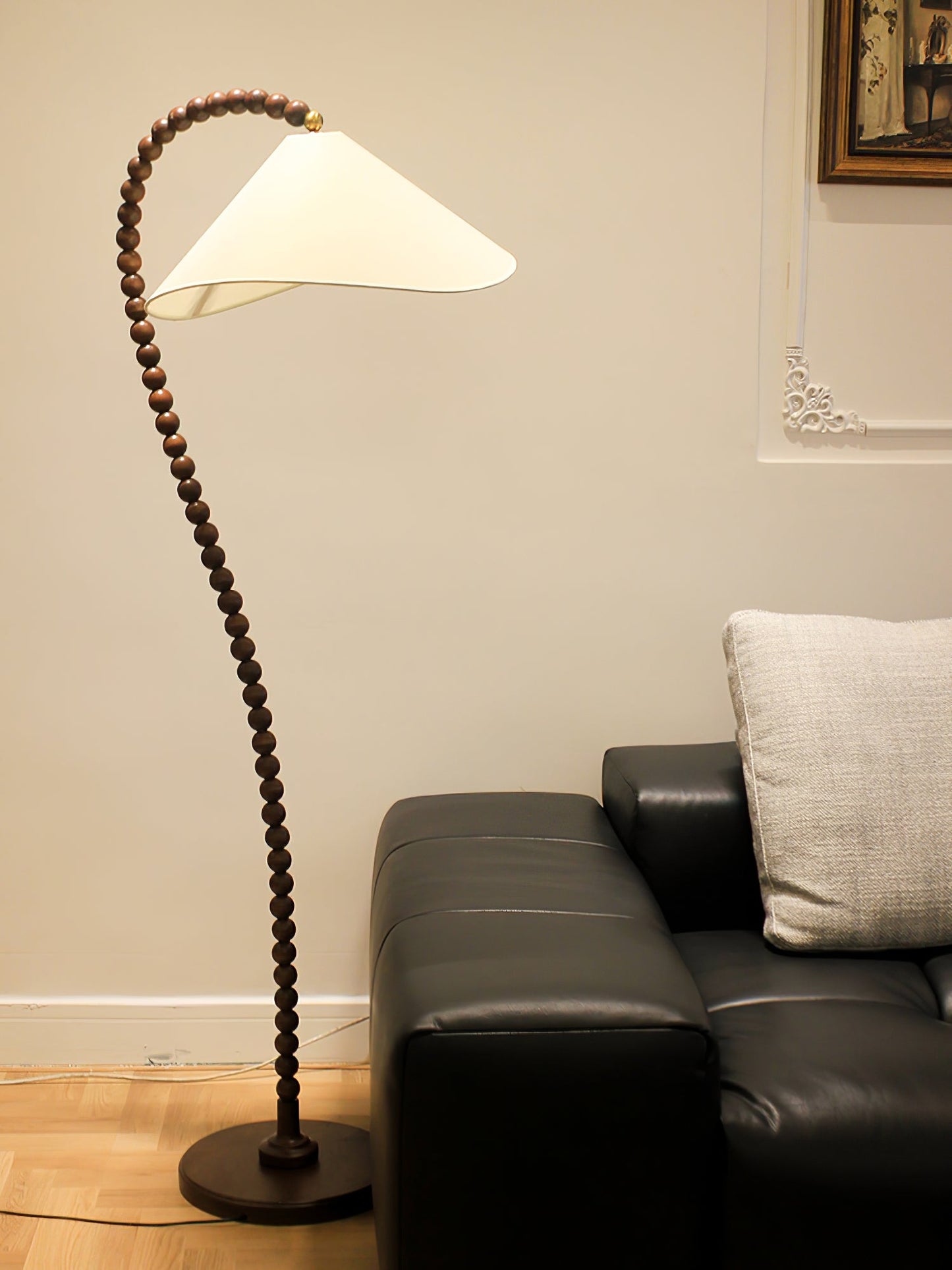 Wooden Bead Floor Lamp with LED Shade for Indoor Use