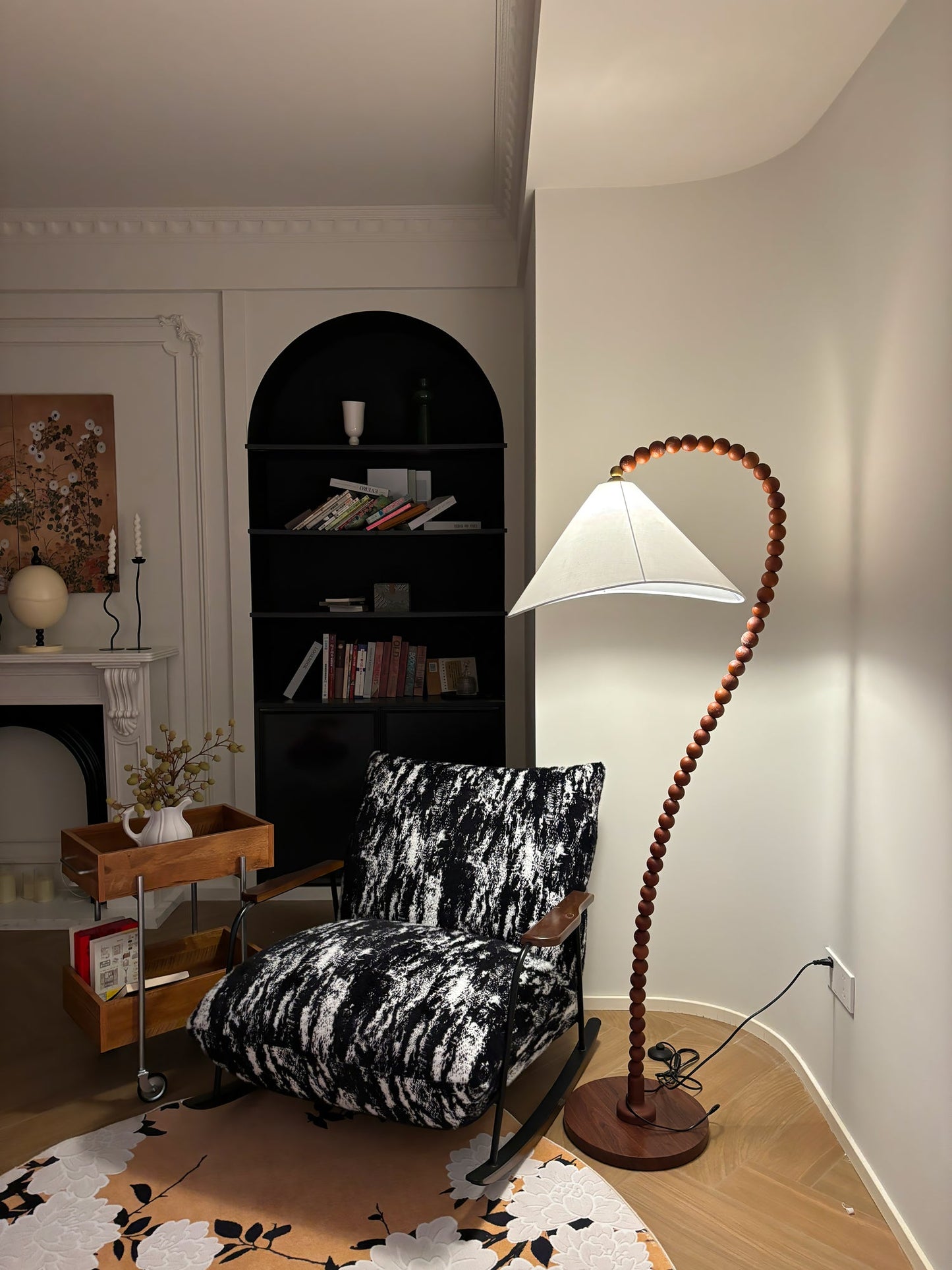 Wooden Bead Floor Lamp with LED Shade for Indoor Use